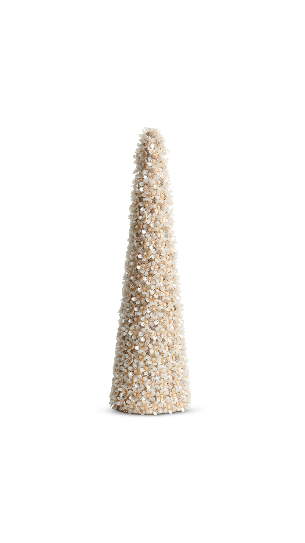 15.5 inch ivory pearl floral cone tree, full view on white