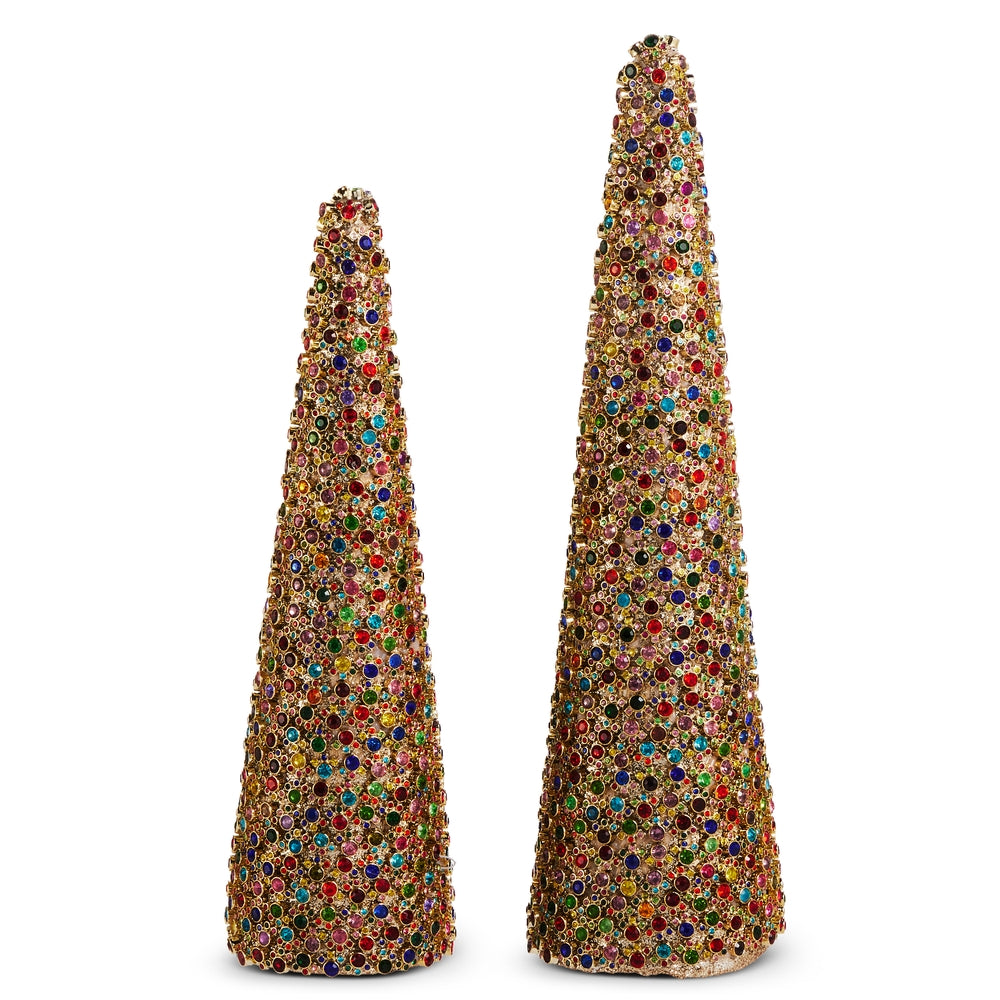 Multicolor jeweled cone Christmas tree, full view