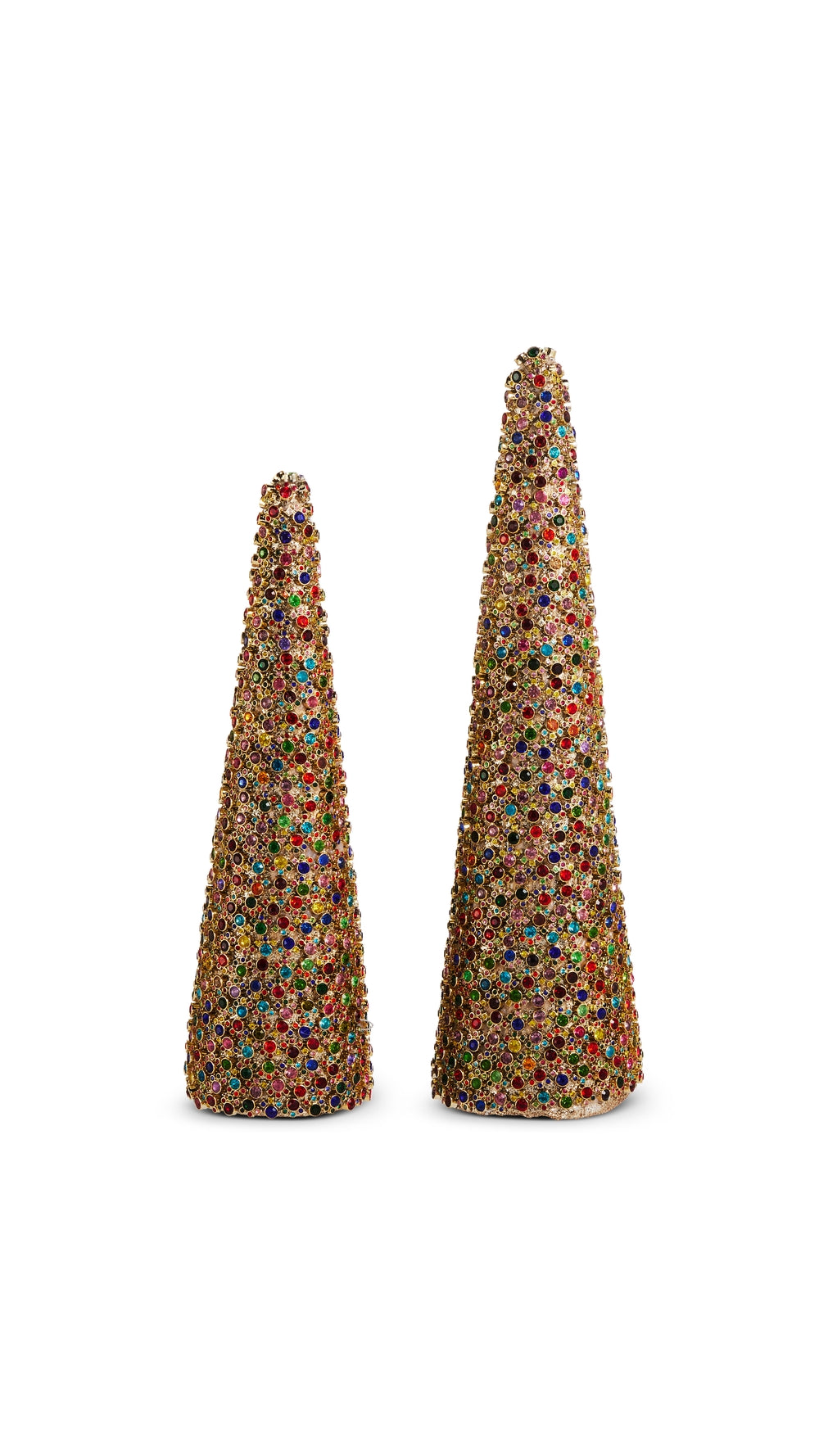 Multicolor jeweled cone Christmas tree, full view on white