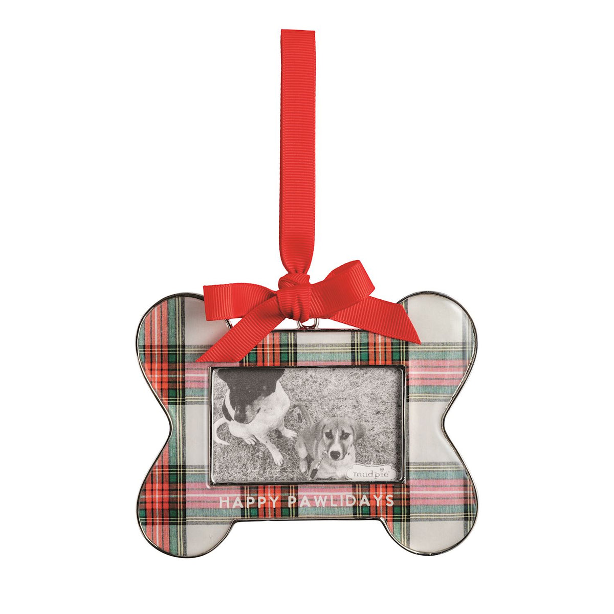 Happy Pawlidays pet photo frame Christmas ornament, full view
