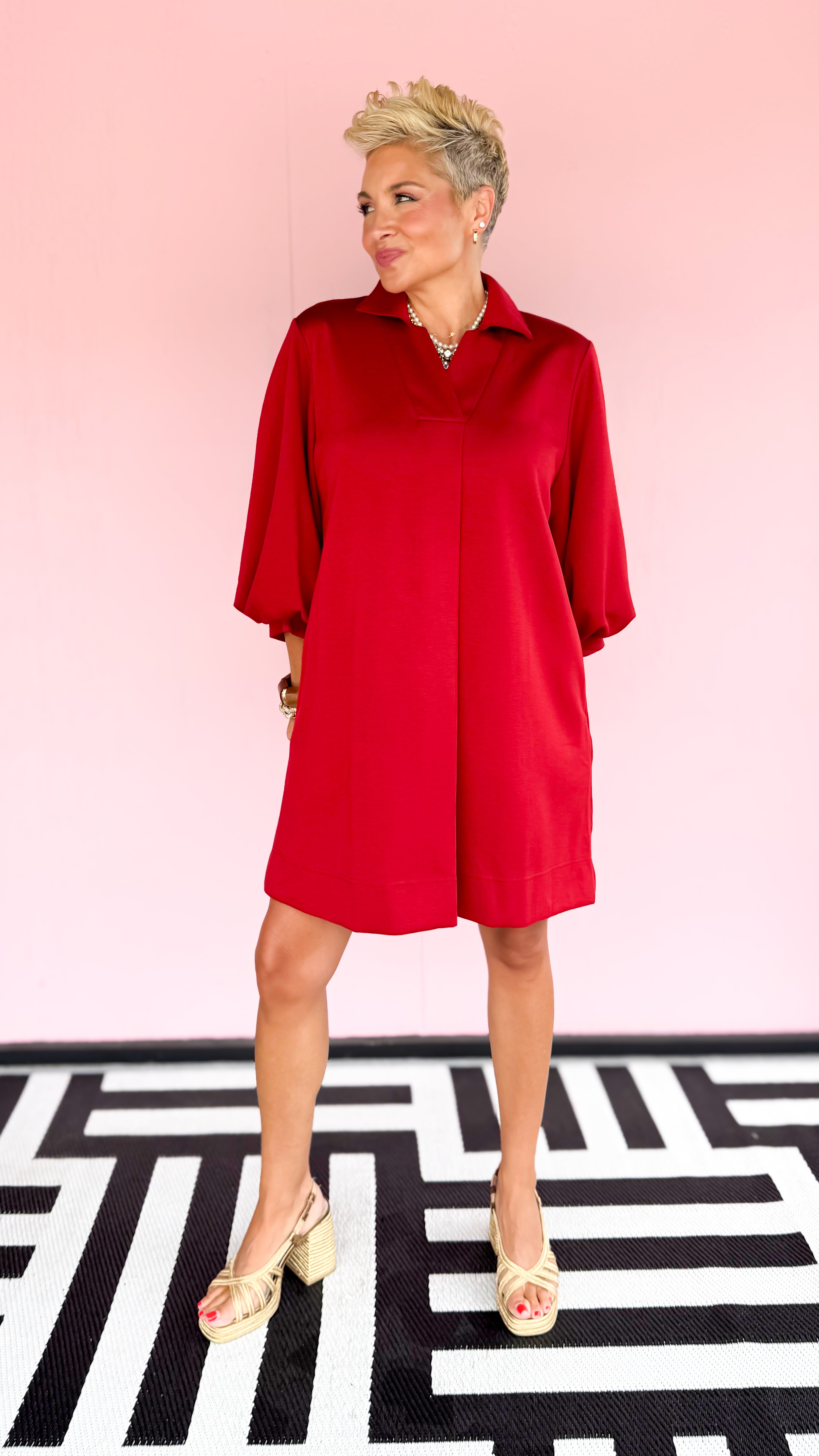 Front Pleated Mini Dress/Maroon