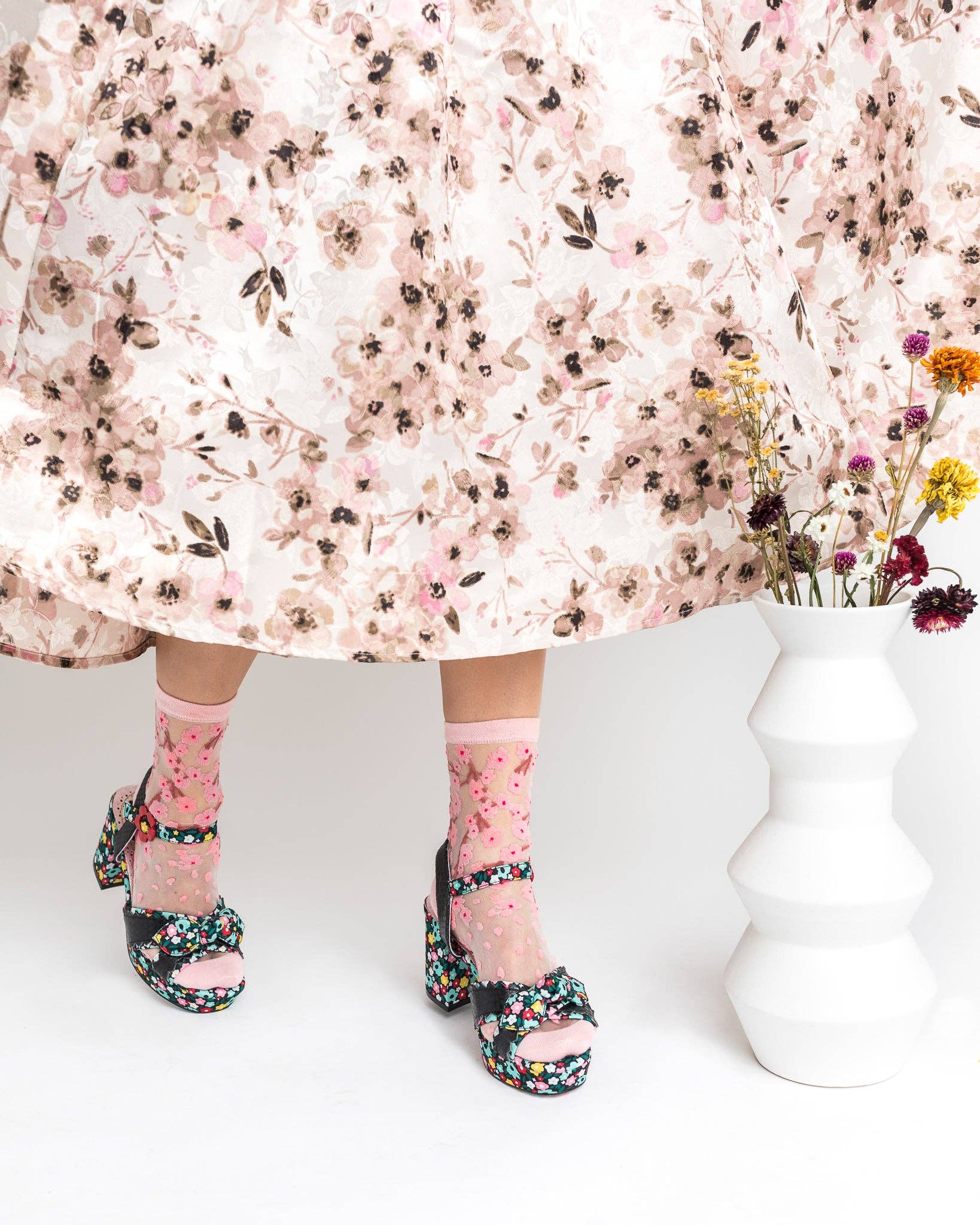 Cherry Blossom Sheer Crew Sock - The BLVD