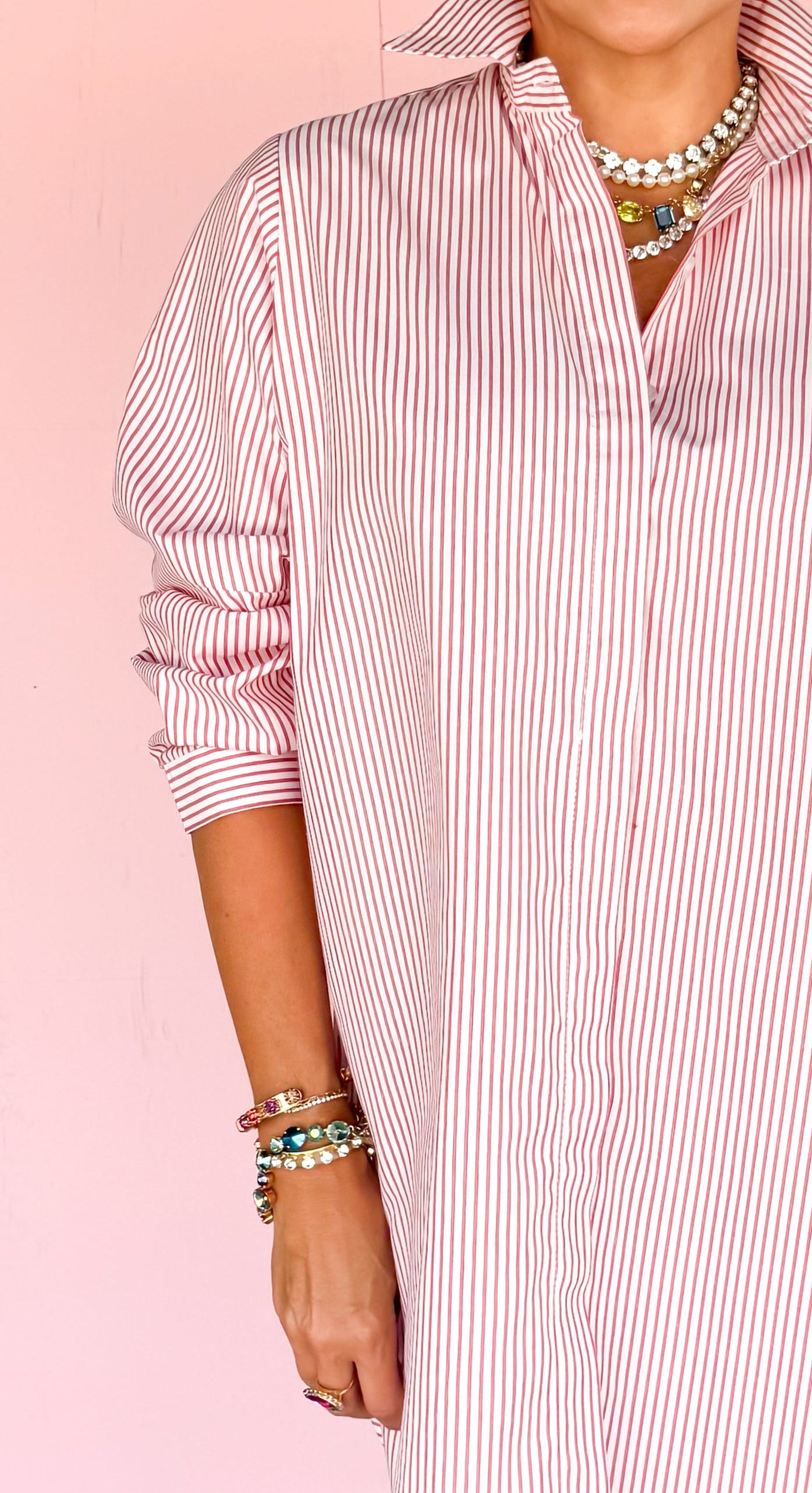 Lucia Embroidered Shirt Dress/Red - The BLVD