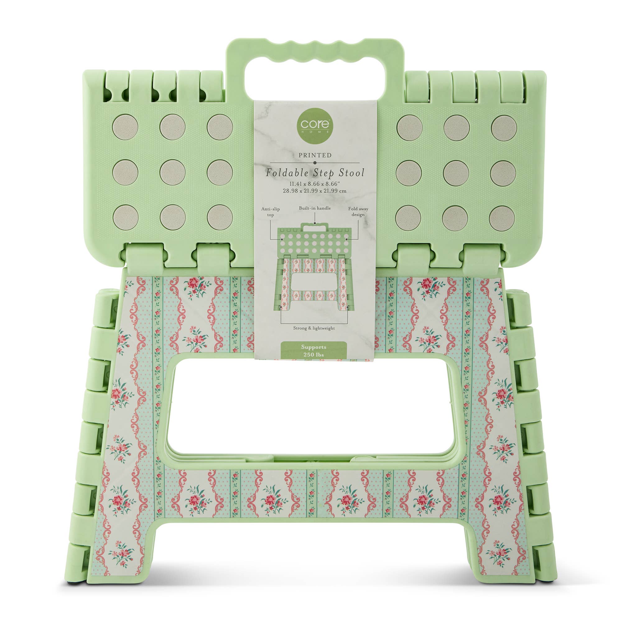 9" Printed Foldable Step Stool - Mint Floral Stripe - The BLVD