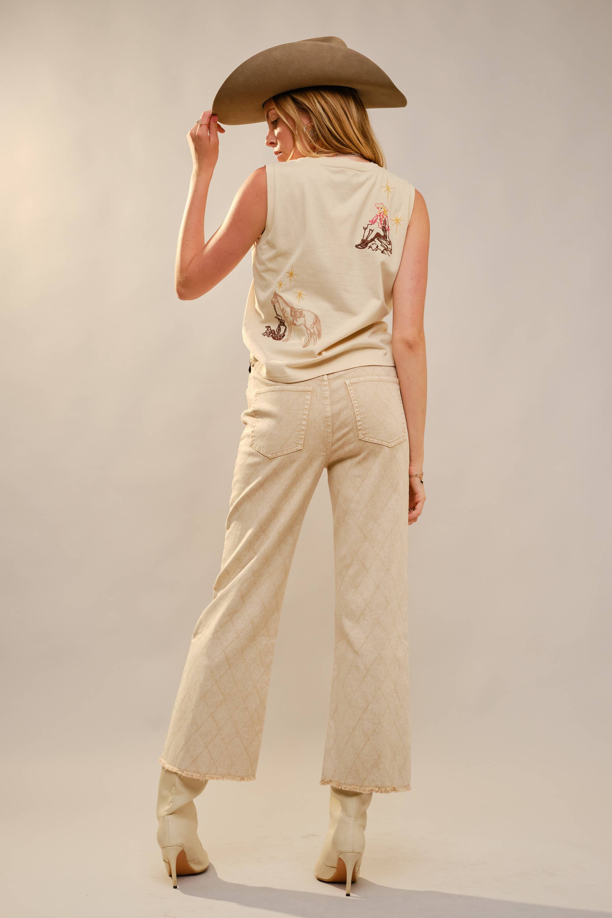 Western Motif Embroidered Sleeveless Top - The BLVD