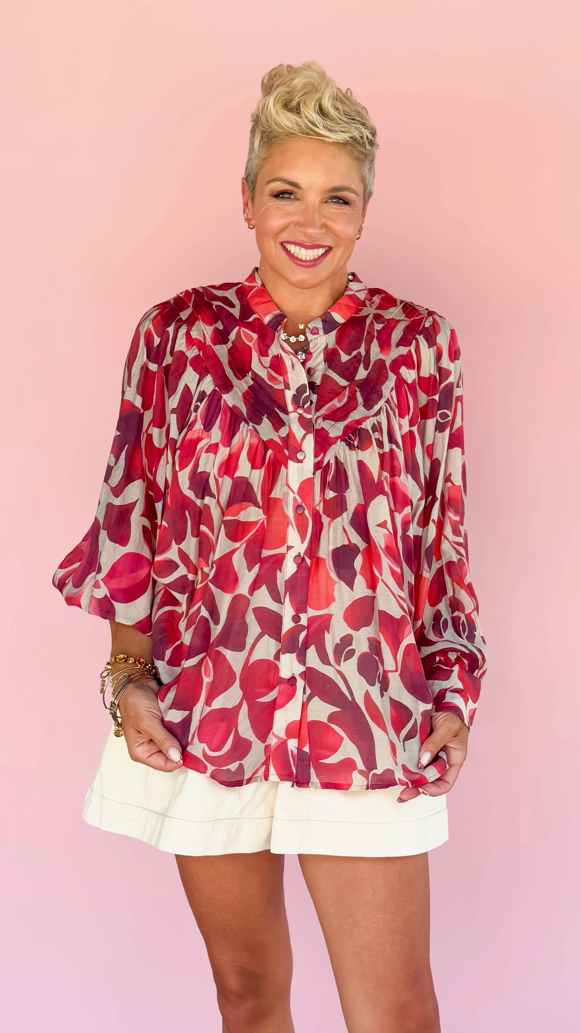 Leaf Printed Top/Red - The BLVD