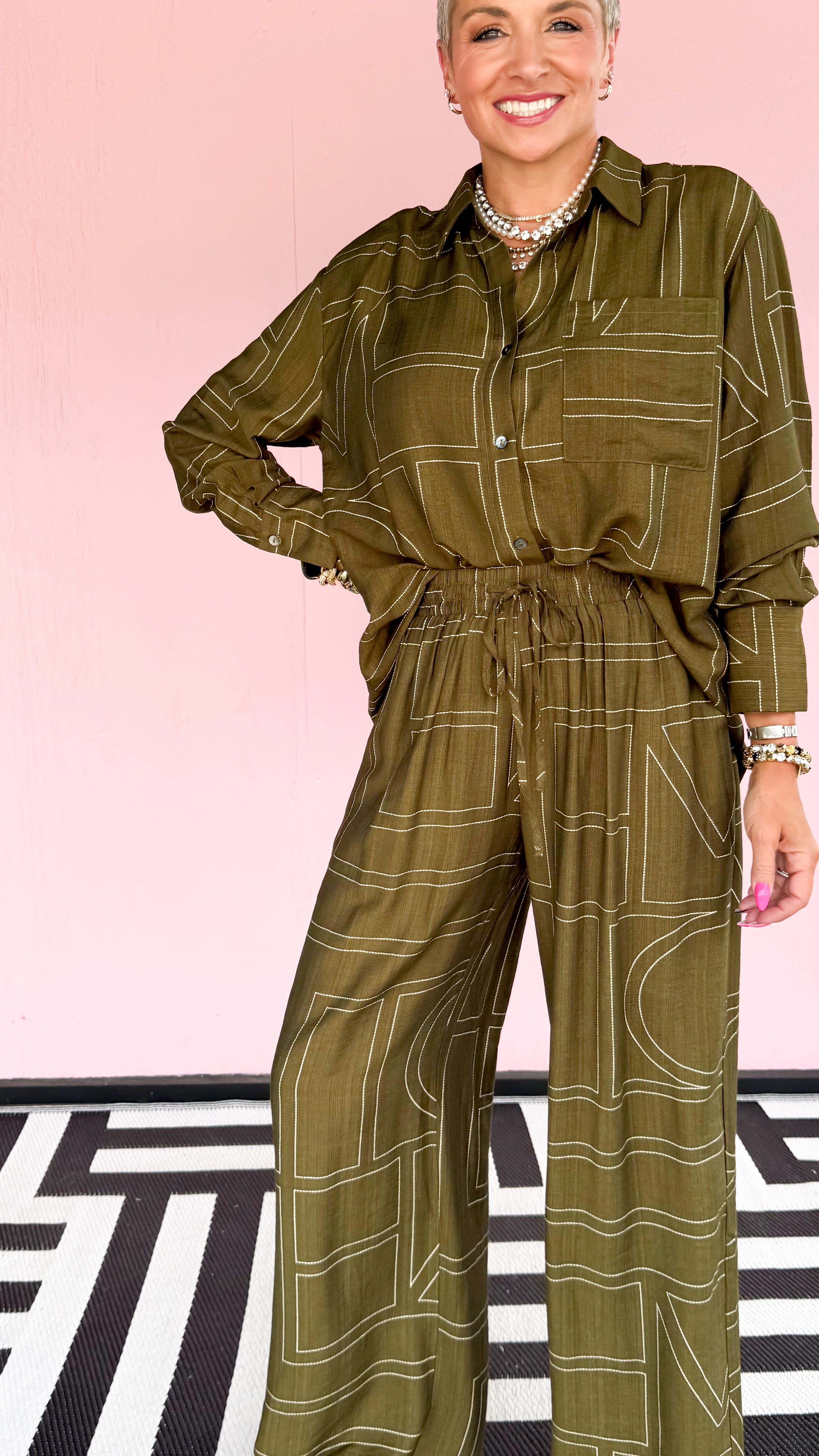 Rita Box Detail Pants/Olive