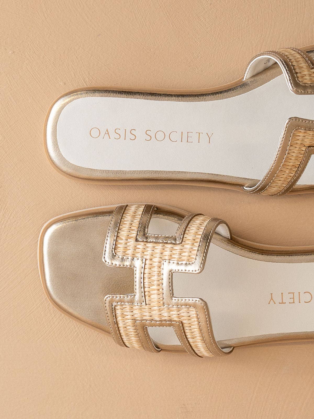 Gold H Cutout Raffia Slide