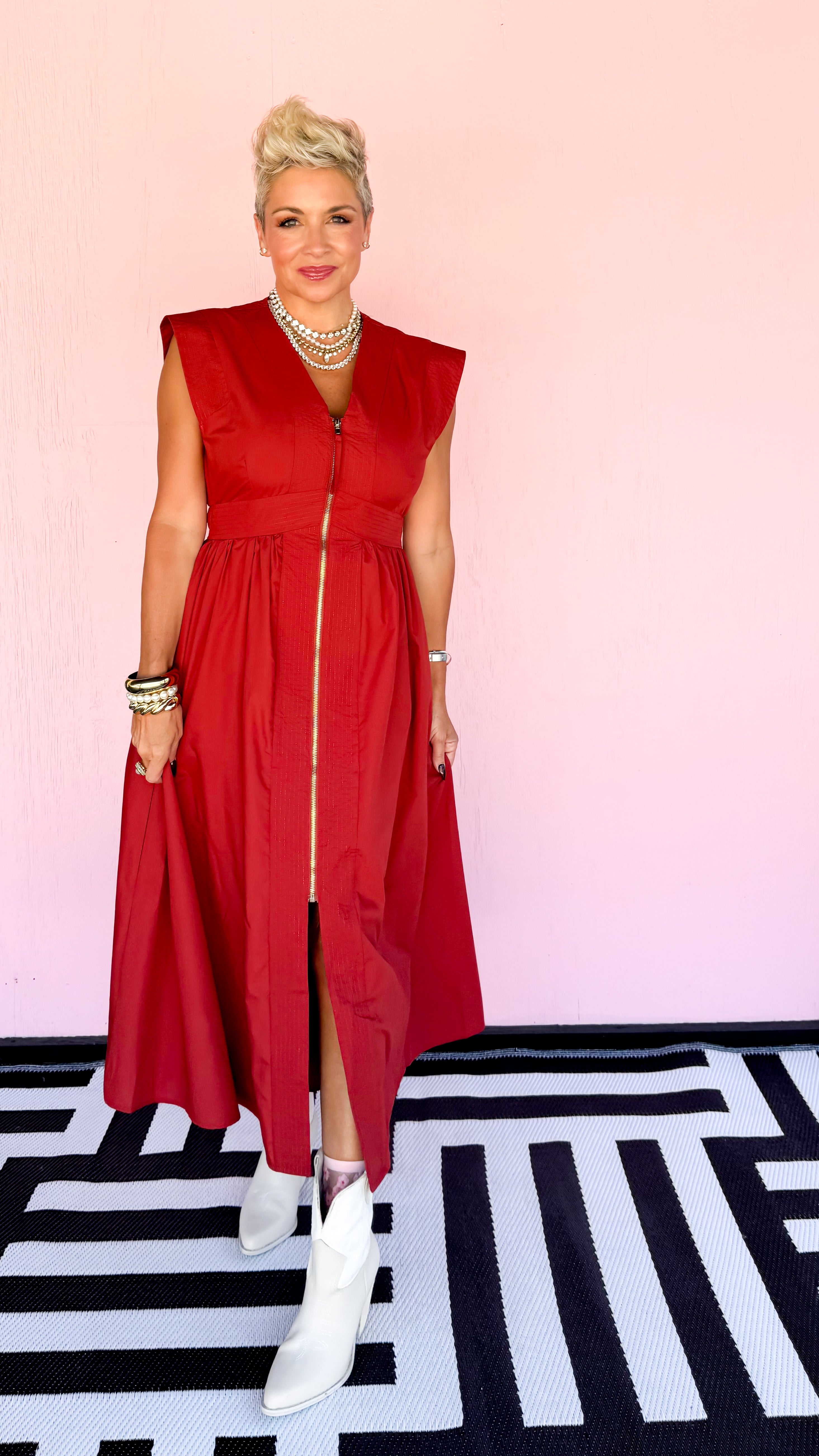 Smocked Waist Midi Dress/Brick