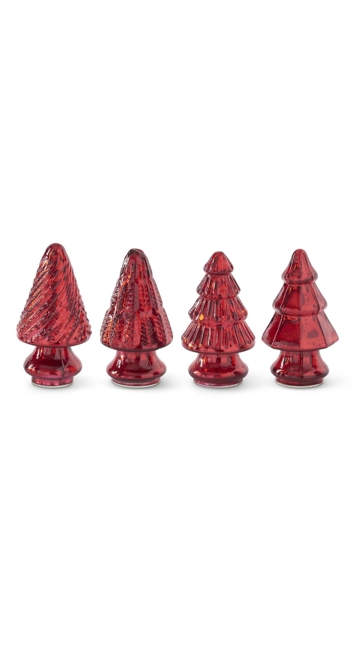 Mini red mercury glass Christmas tree, full view on white