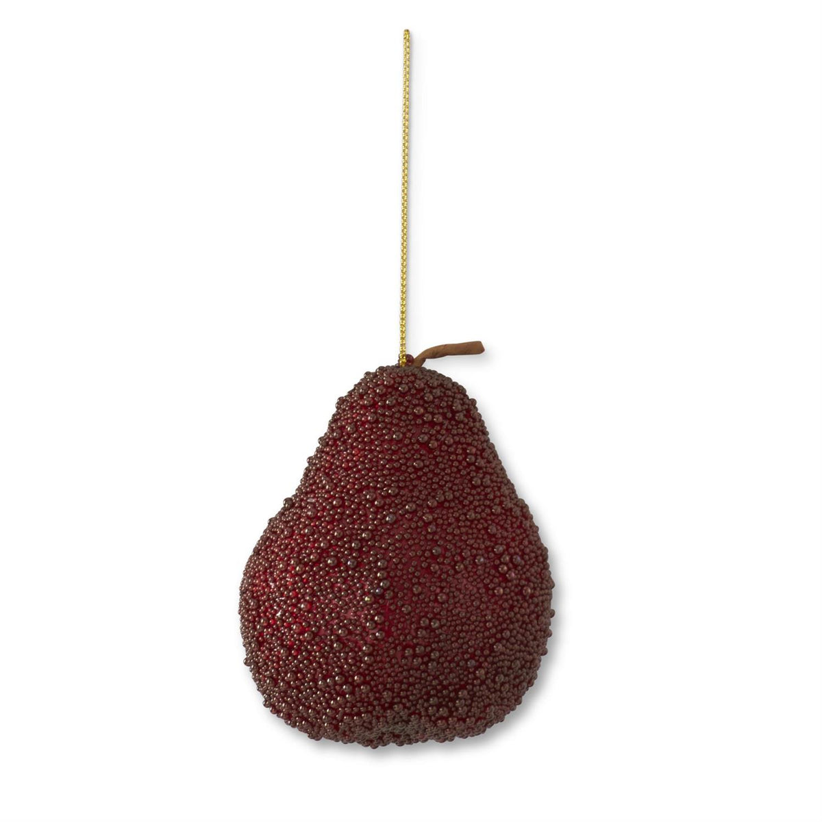 5 inch burgundy seed beaded pear ornament, original product photo
