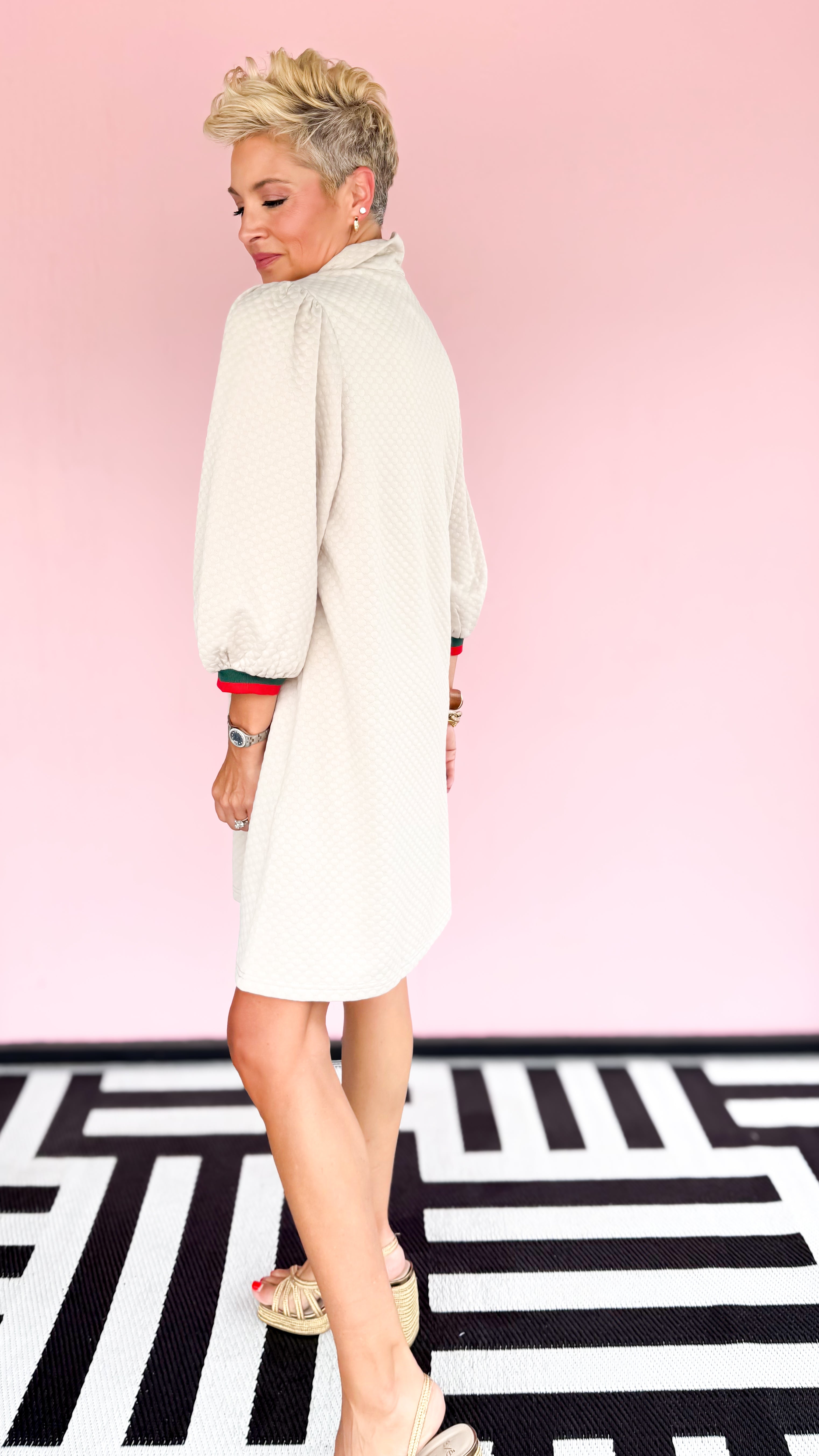Textured Mini Dress/Beige