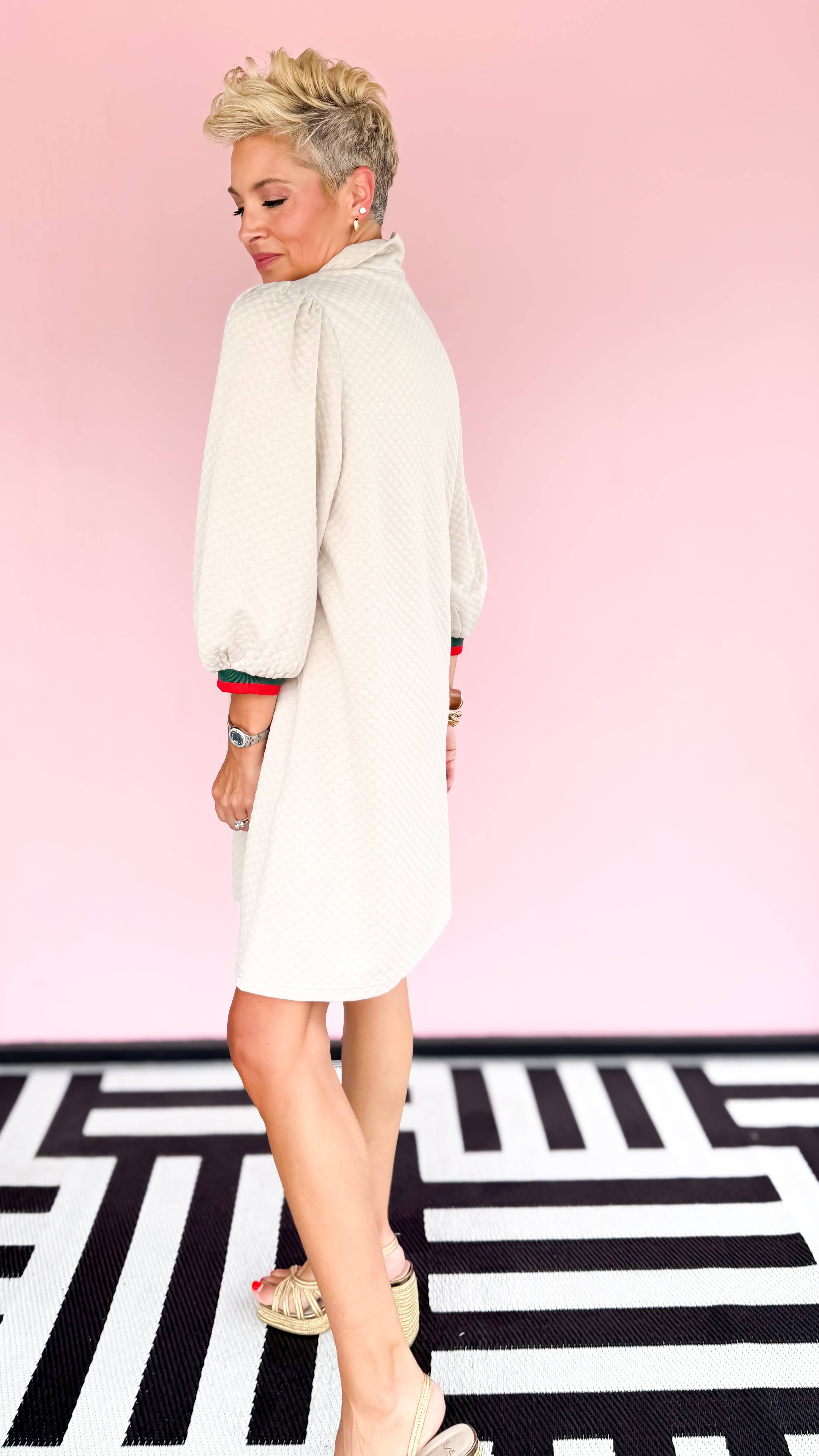 Textured Mini Dress/Beige - The BLVD