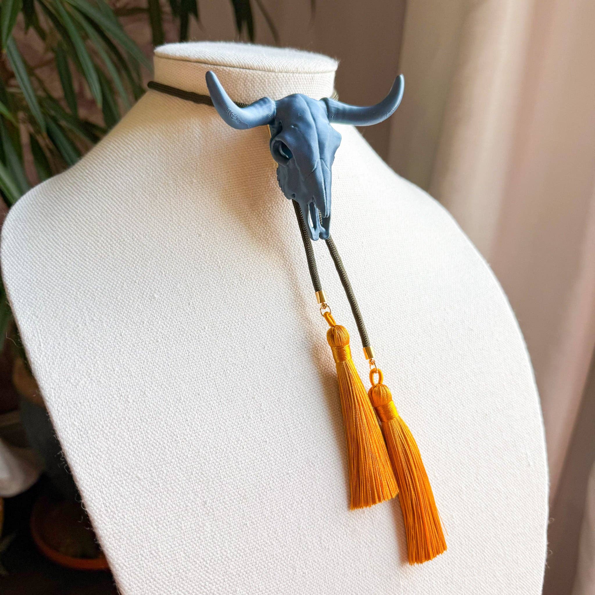 Longhorn Bolo Storm Blue with Moss Green & Golden Yellow