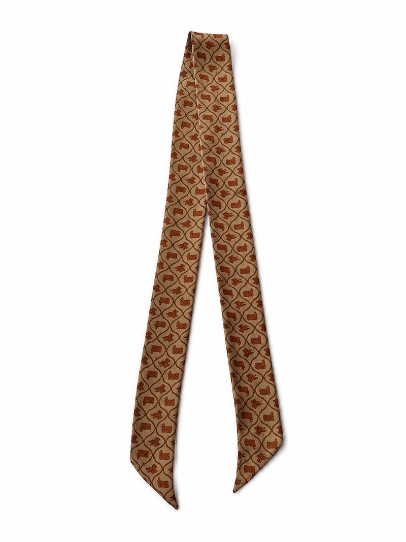 Cowboy boots print silk twilly scarf laid flat