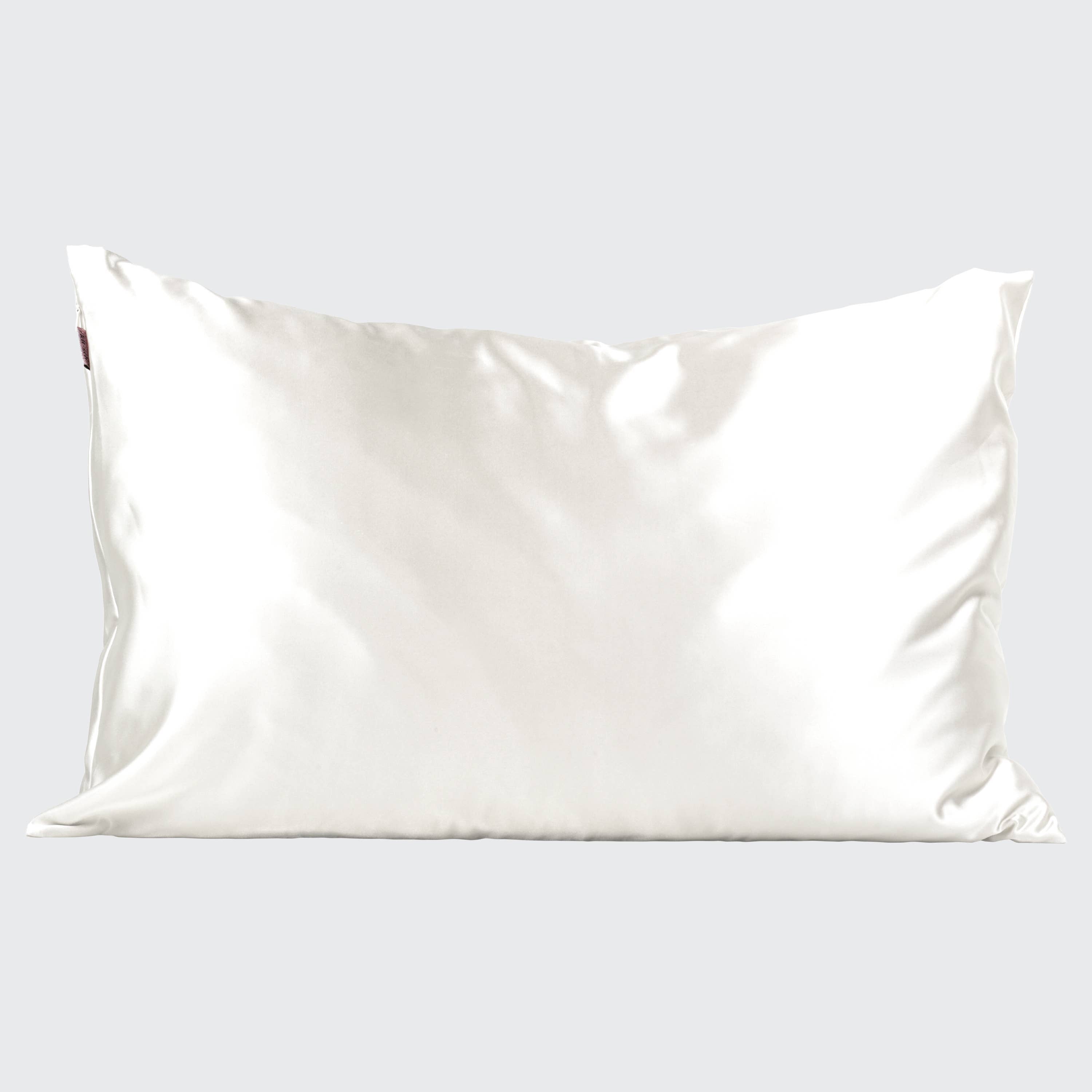 Satin pillowcase standard in ivory product photo - lifestyle view - BLVD Boutik