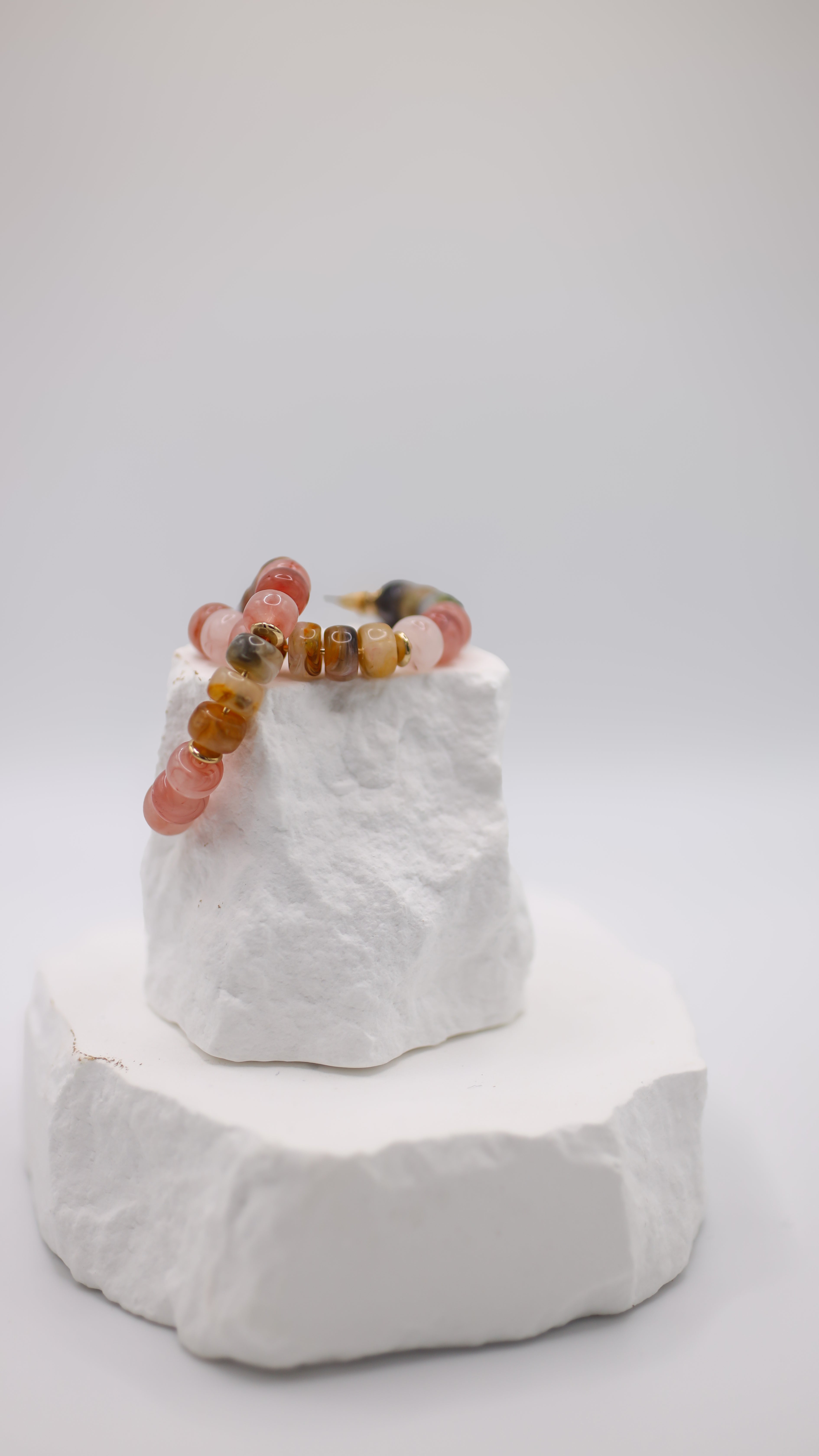 Beaded Hoop Earrings/Pink Multi