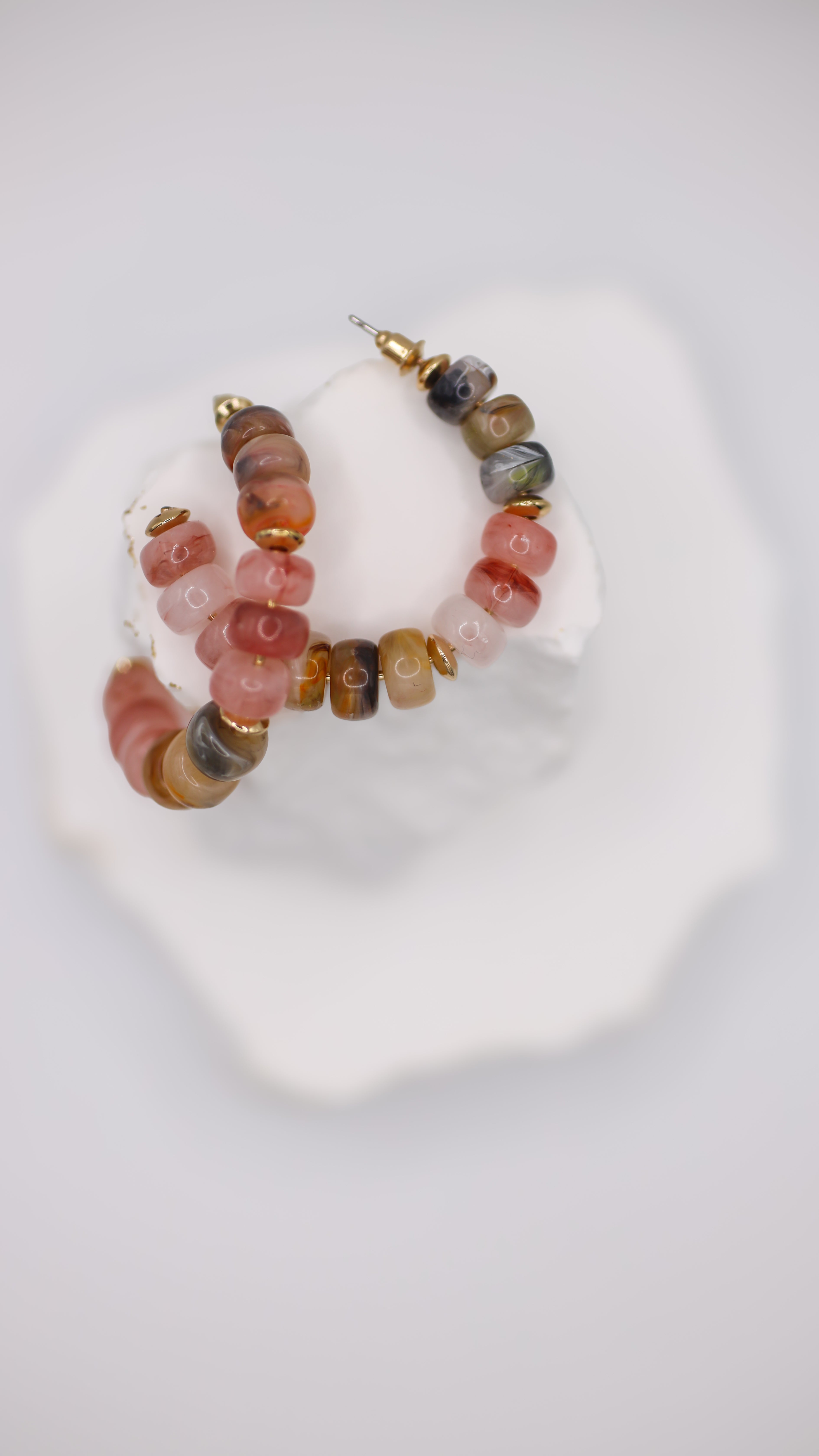 Beaded Hoop Earrings/Pink Multi