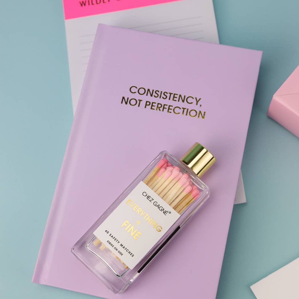 Everything is Fine glass bottle safety matches in pink product photo - detail view - BLVD Boutik