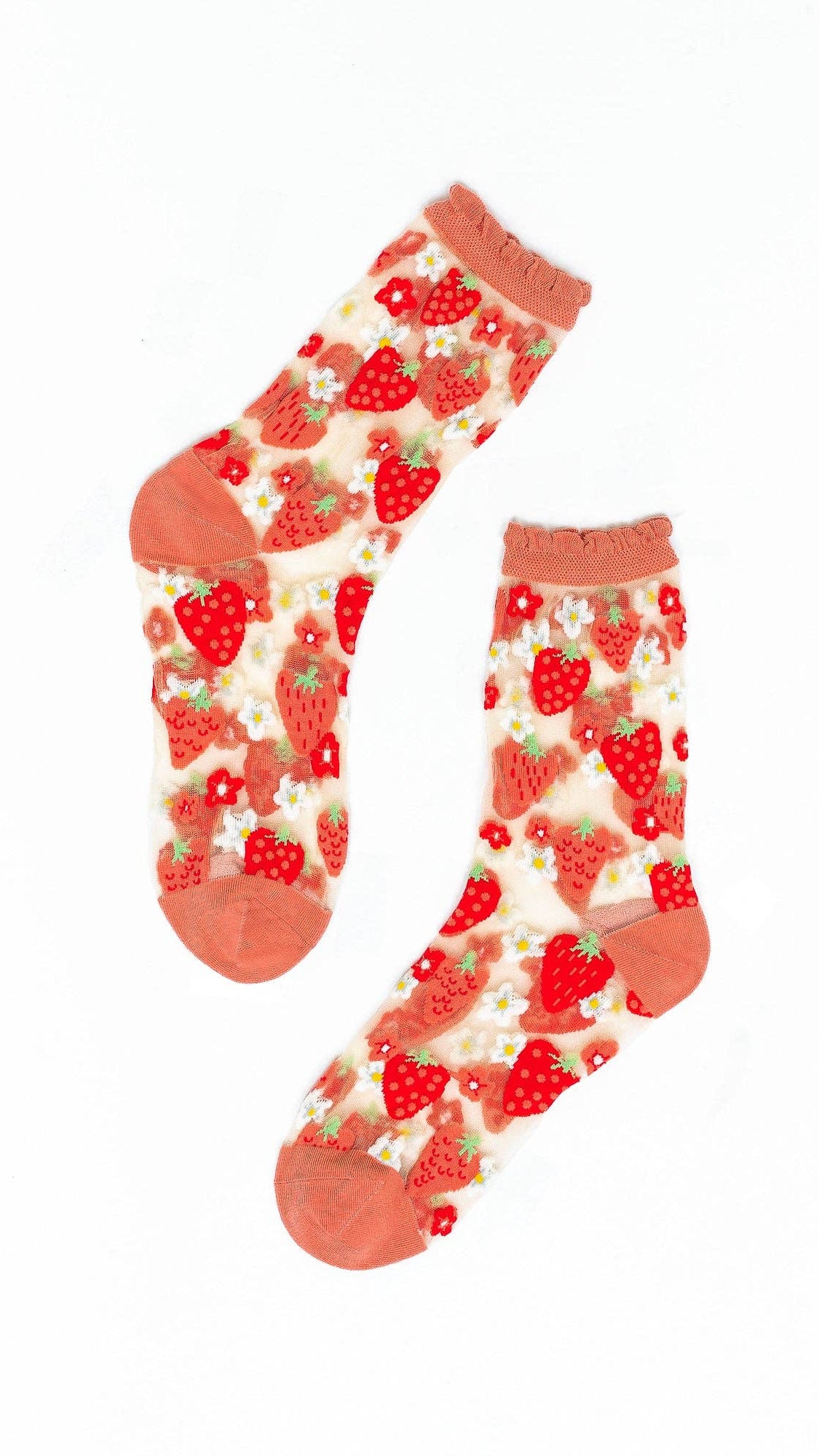 Strawberry Daisy Ruffle Sheer Crew Sock