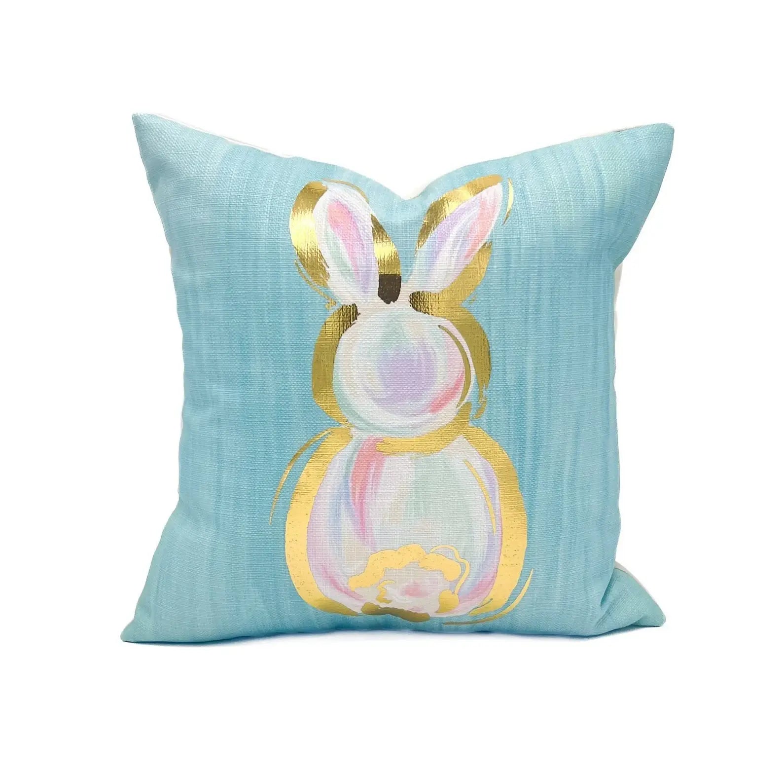 Gold Foil Teal Little Bunny Pillow - The BLVD