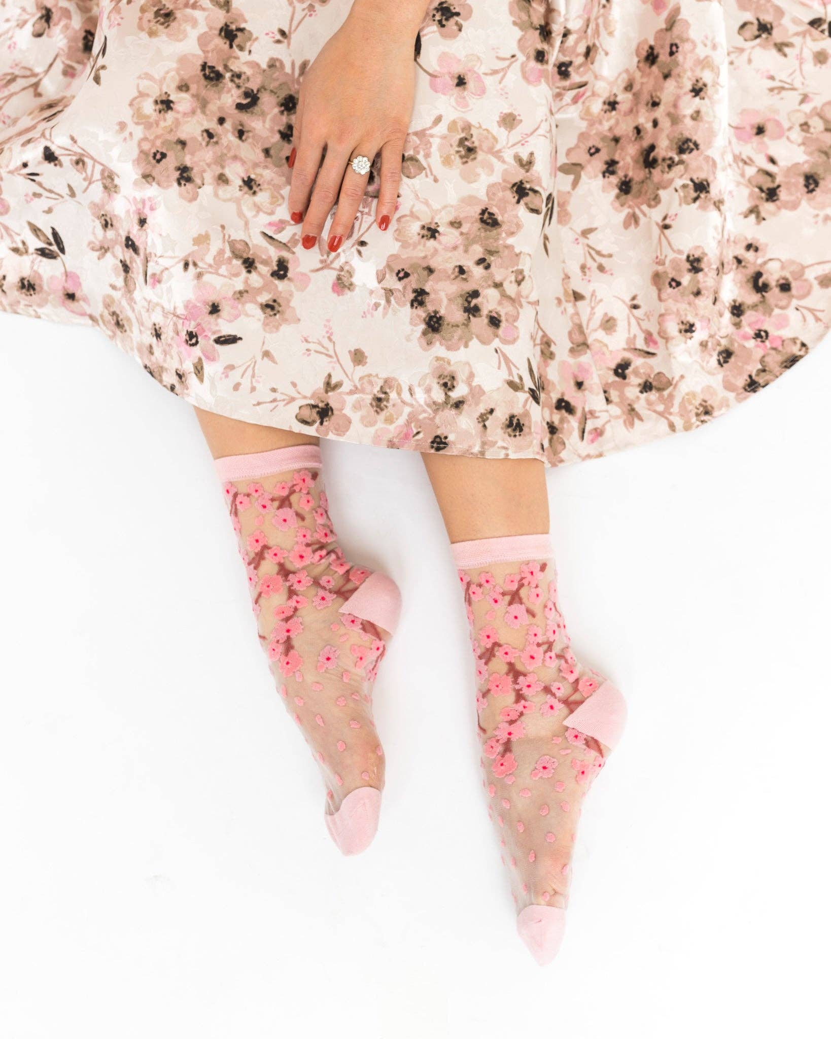 Cherry Blossom Sheer Crew Sock - The BLVD