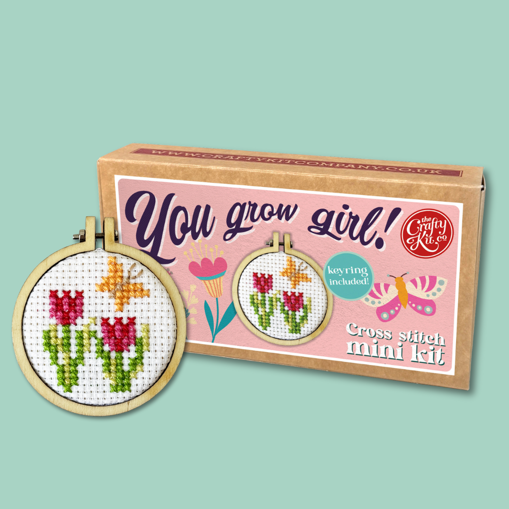 You Grow Girl mini matchbox cross stitch kit product photo - detail view - BLVD Boutik
