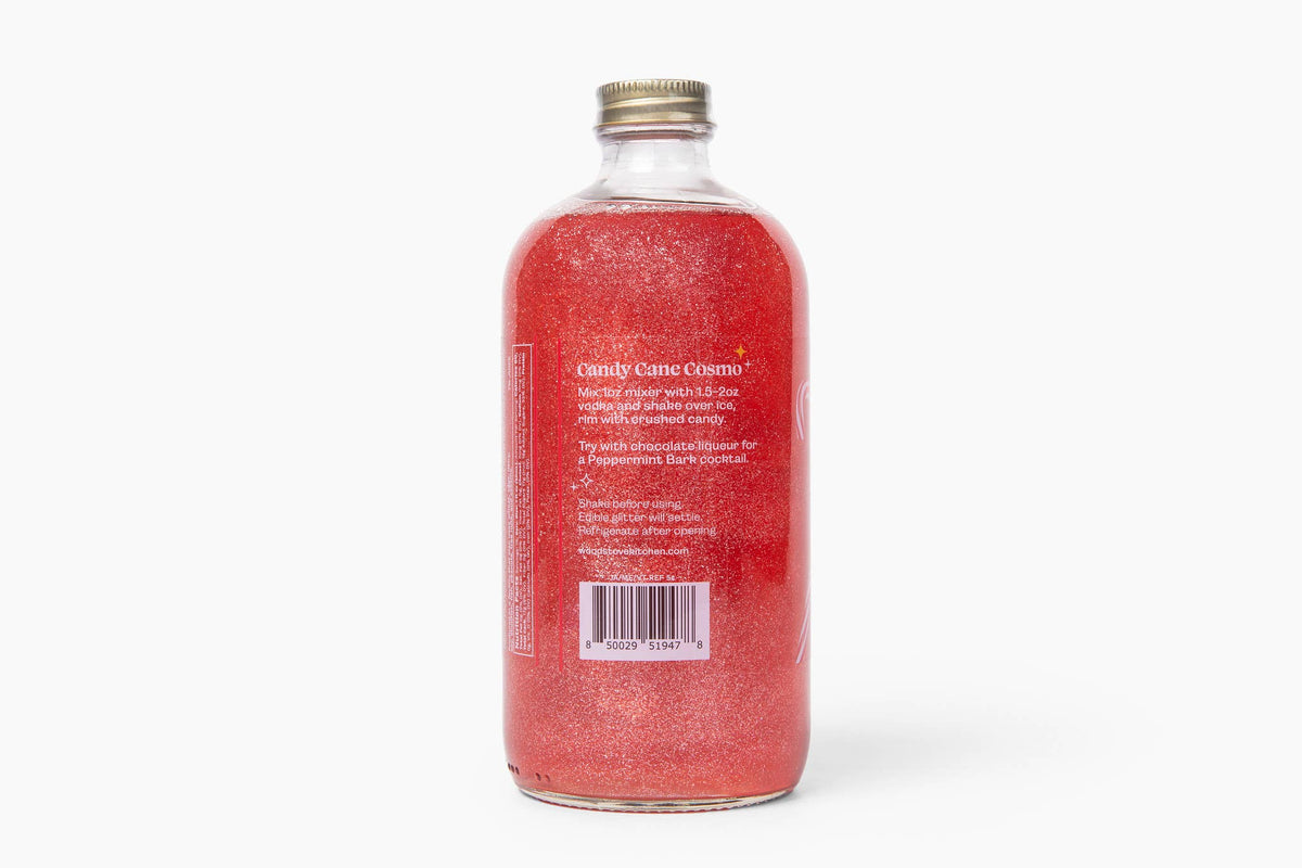 Candy Cane Sparkle cocktail mixer bottle styled for the holidays