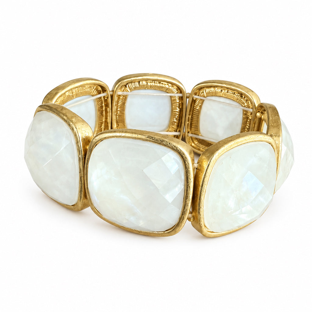 I R I & Studio Bold Faceted MOP Stretch Bracelet, mother-of-pearl faceted beads, stretch fit, full view