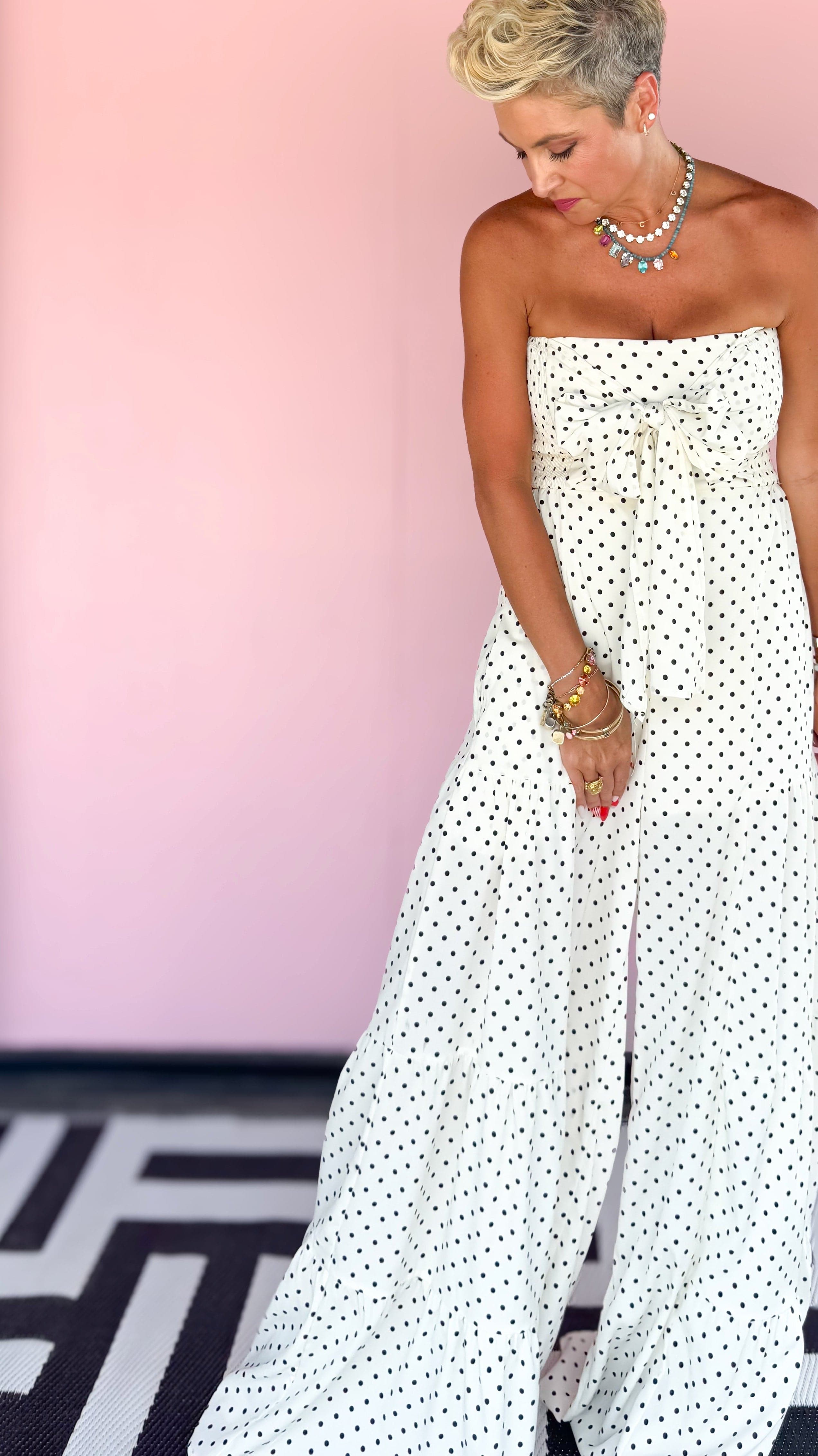 Polka Dot Tie Front Jumpsuit - The BLVD