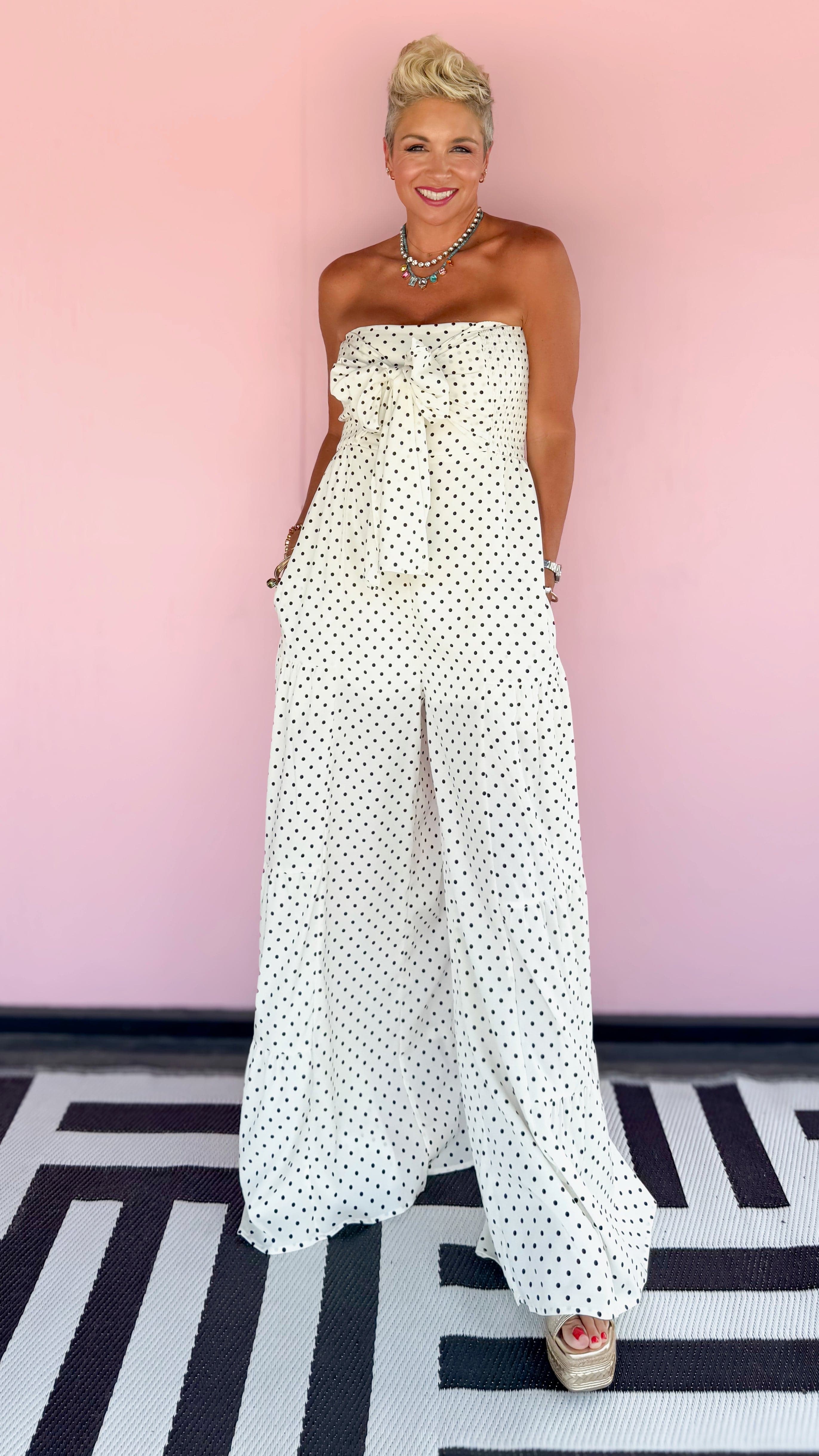 Polka Dot Tie Front Jumpsuit - The BLVD