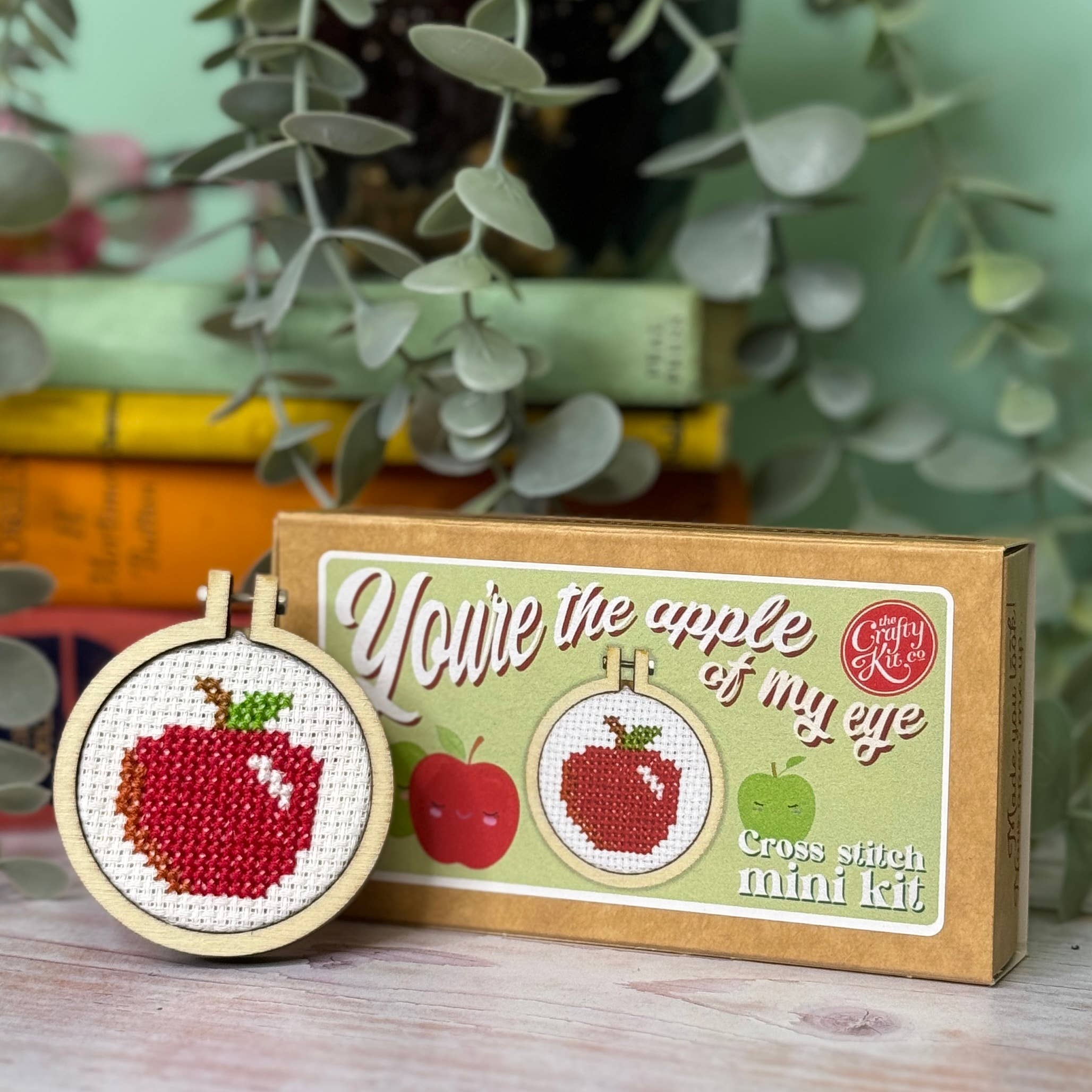 You're the Apple of My Eye mini matchbox cross stitch kit product photo - packaging view - BLVD Boutik