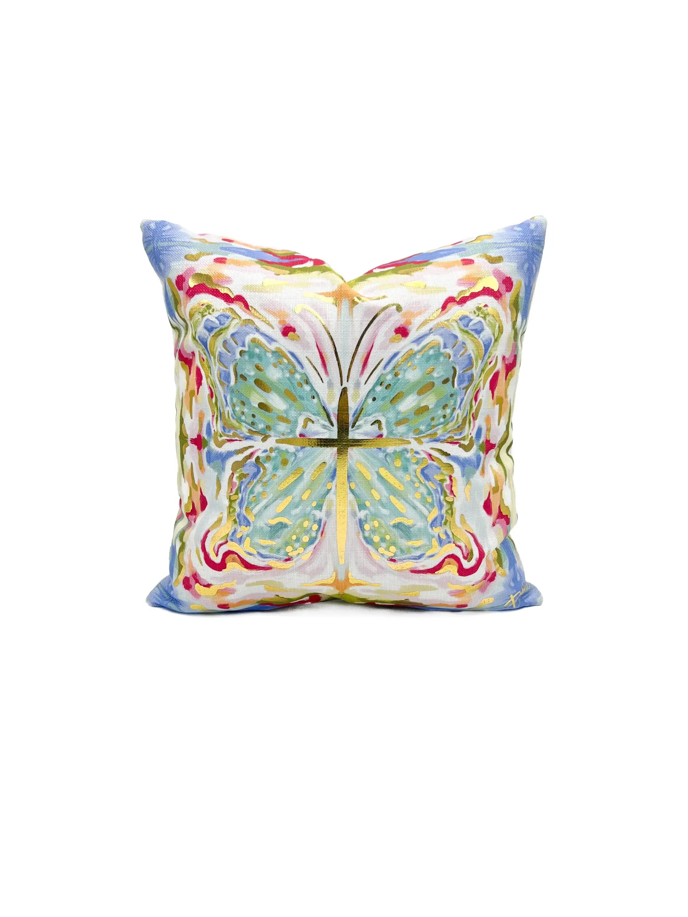 Gold foil botanical kaleidoscope butterfly pillow product photo - BLVD Boutik