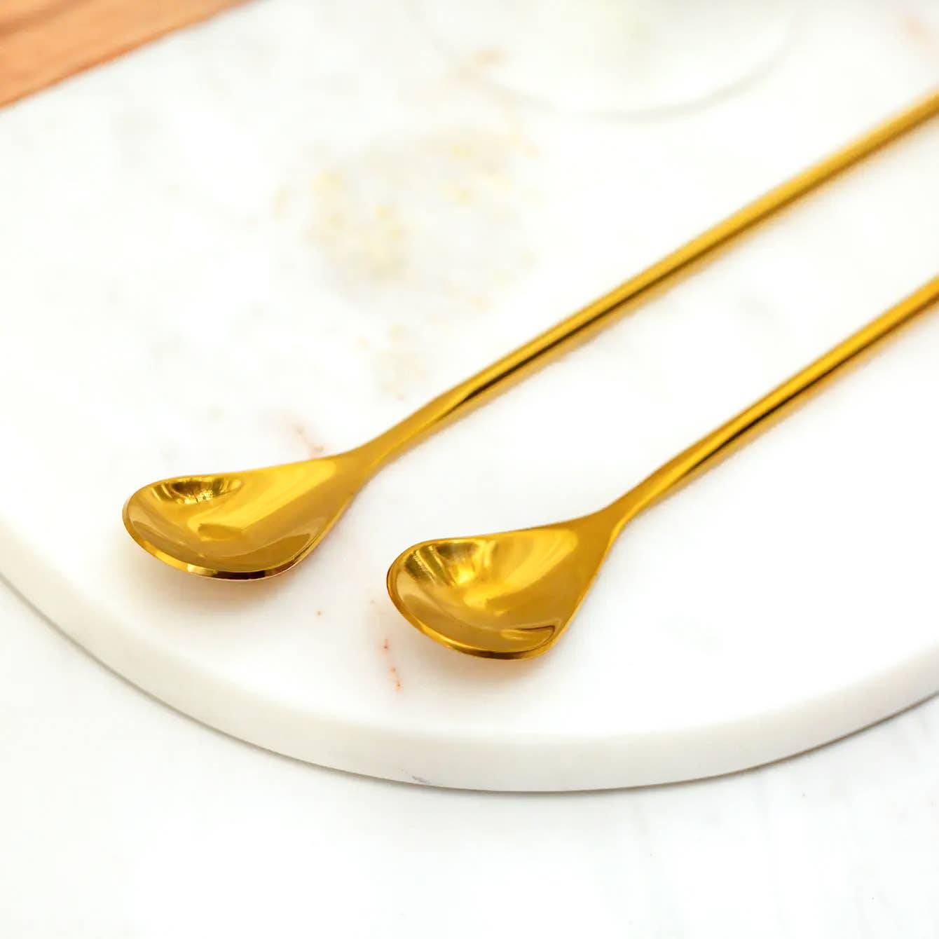 Bar Spoons (Smooth Handle, Set of 2), Gold - The BLVD
