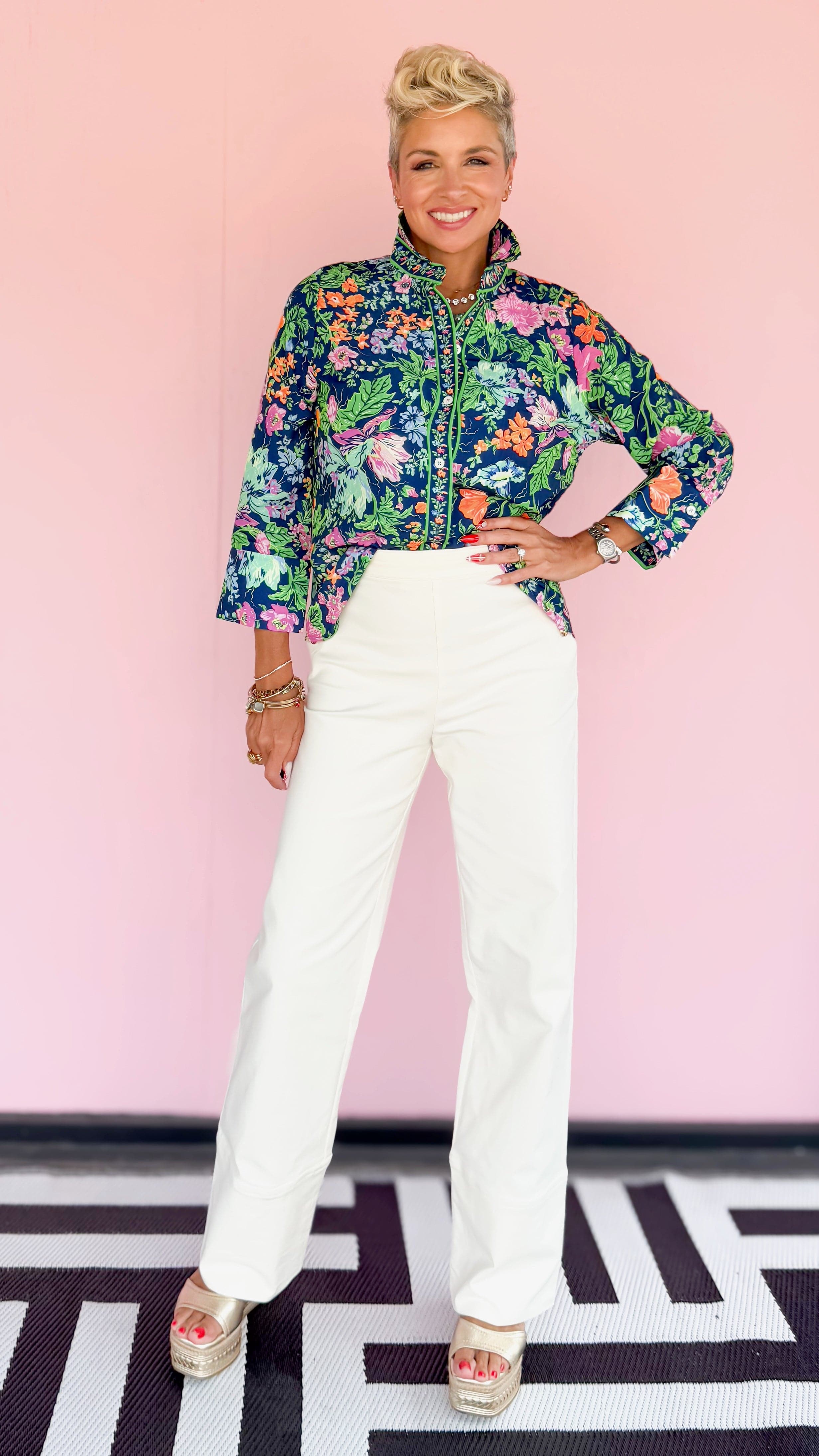 Gold Button Detail Pant/Cream - The BLVD