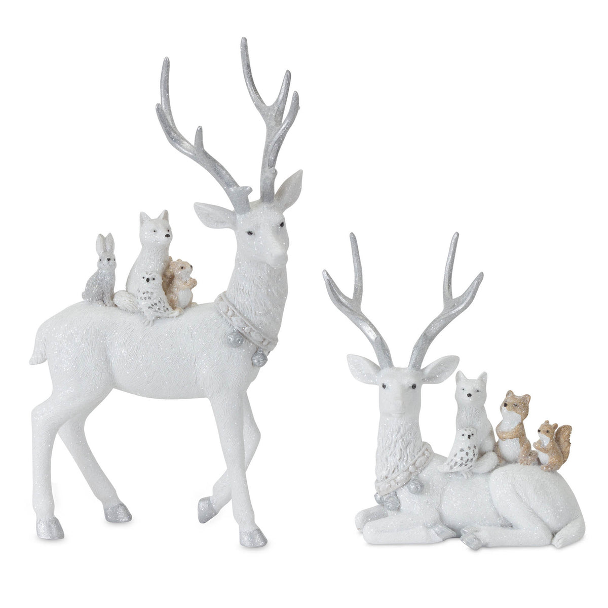 White deer figurine with sculpted antlers, full view