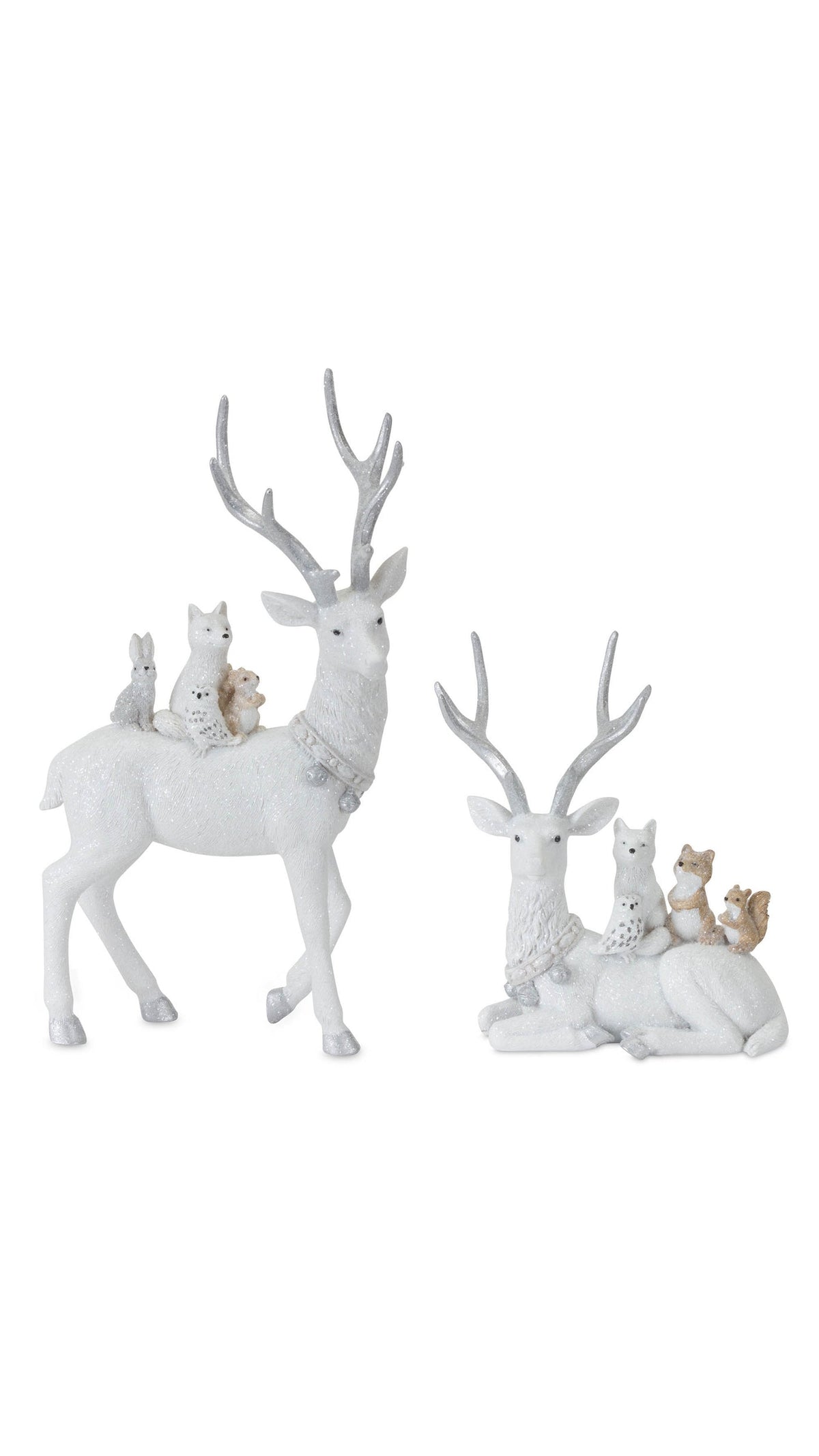 White deer figurine with sculpted antlers, front view