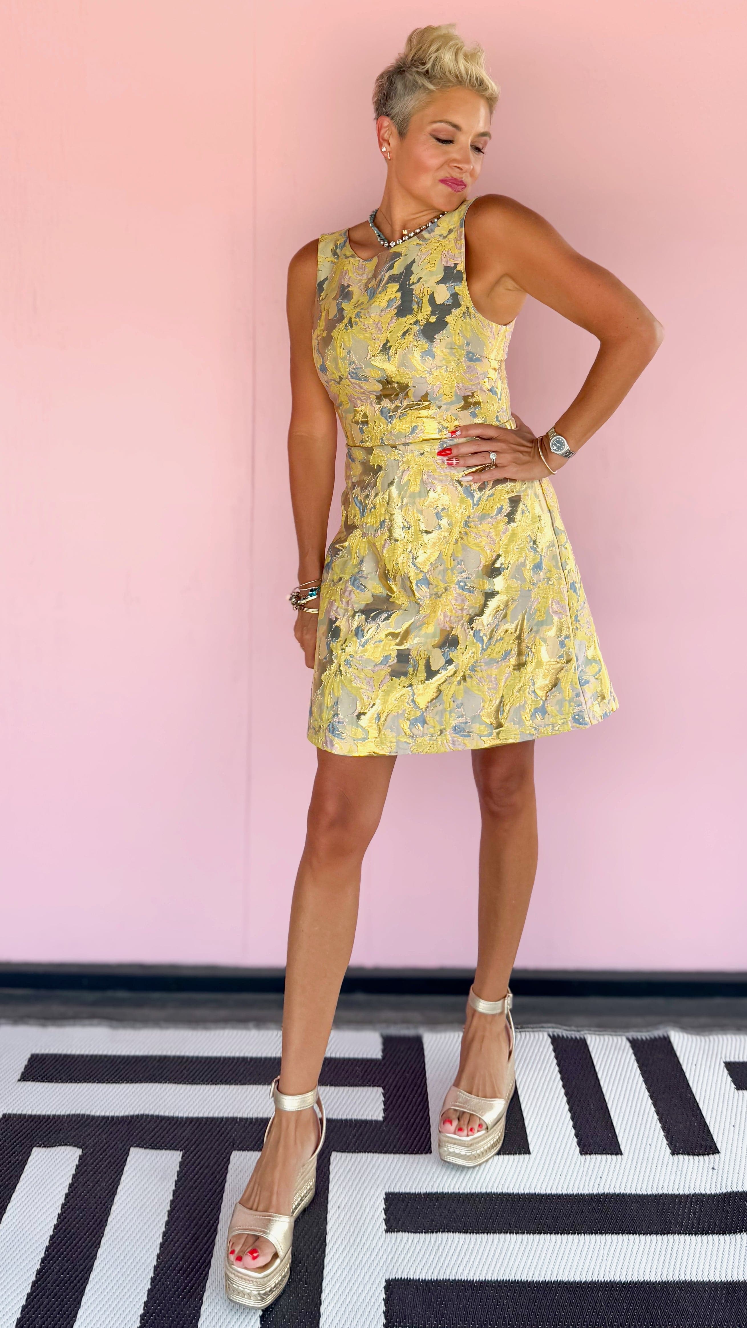Karla Jacquard Mini Dress/Gold - The BLVD