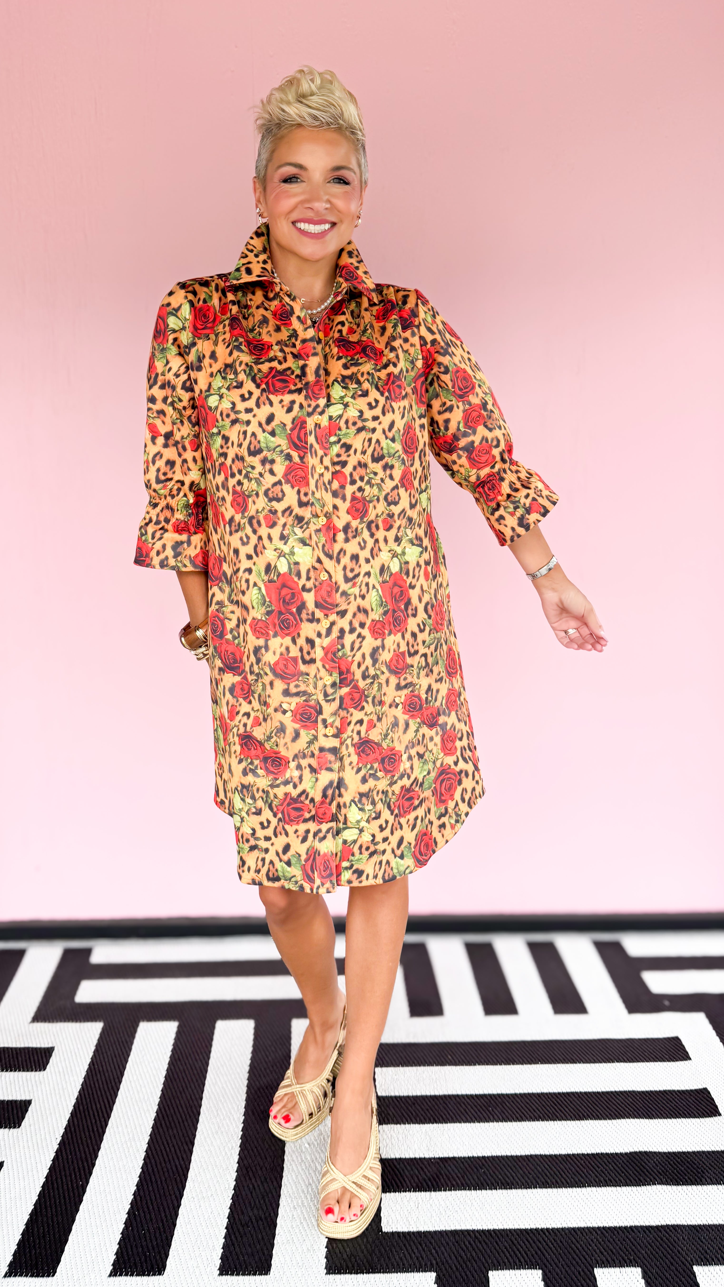 Liz Rose Leopard 3/4 Sleeve Short Dress