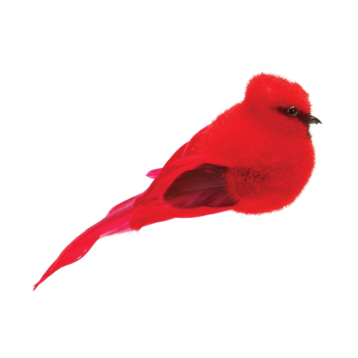 Red feathered cardinal ornament, full view