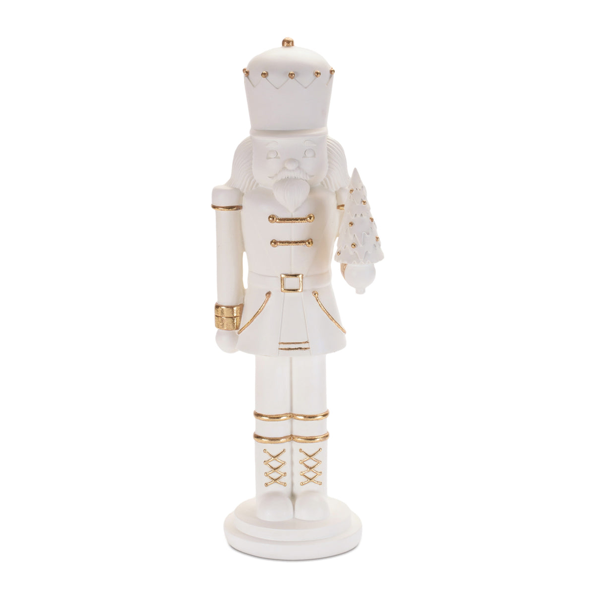 14.5 inch white nutcracker with gold detailing, full view