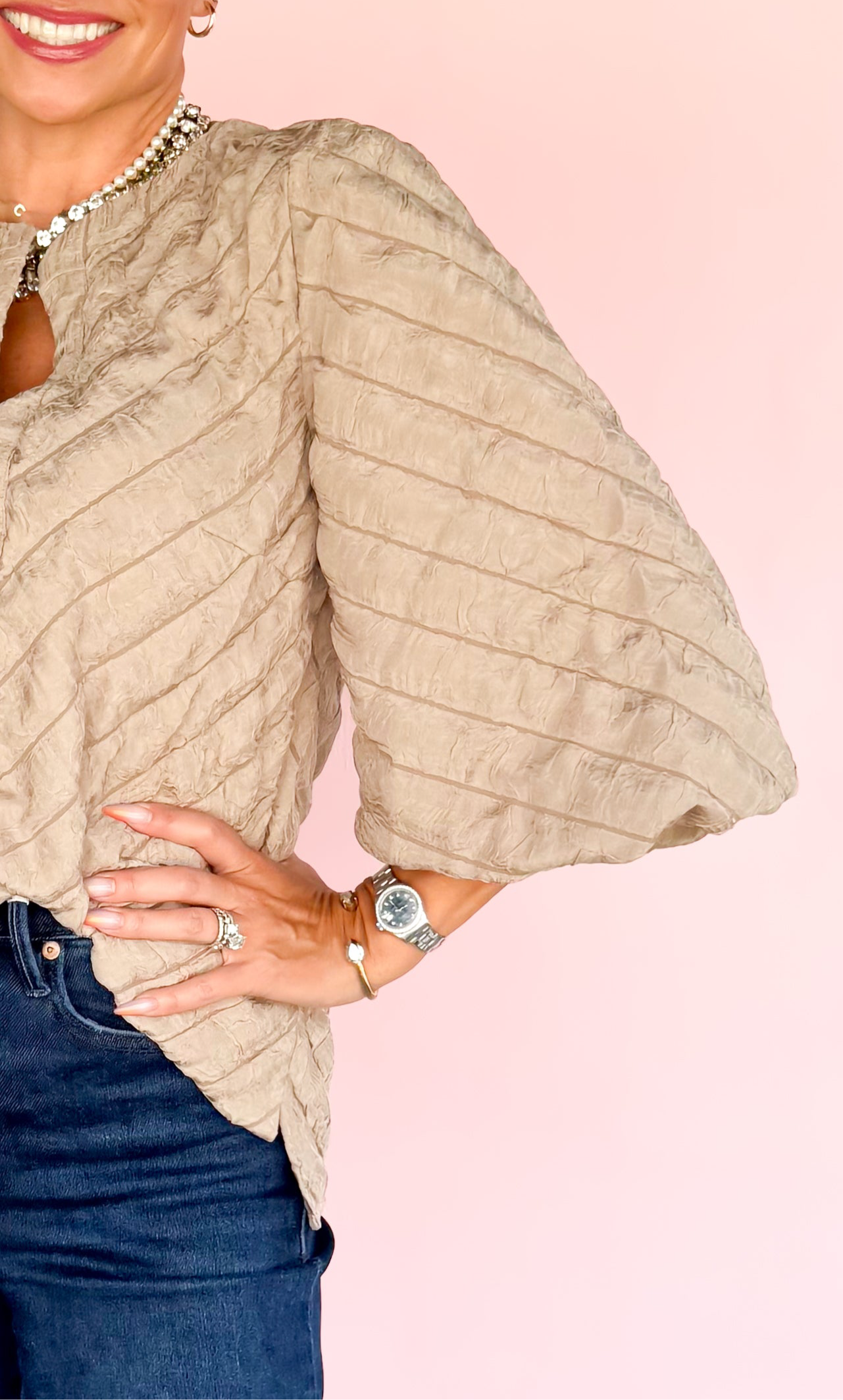 Puffy Chevron Top / Taupe