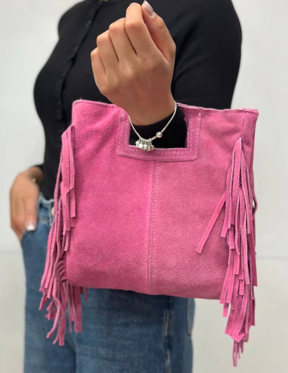 Italian Fringed Suede Crossbody Bag