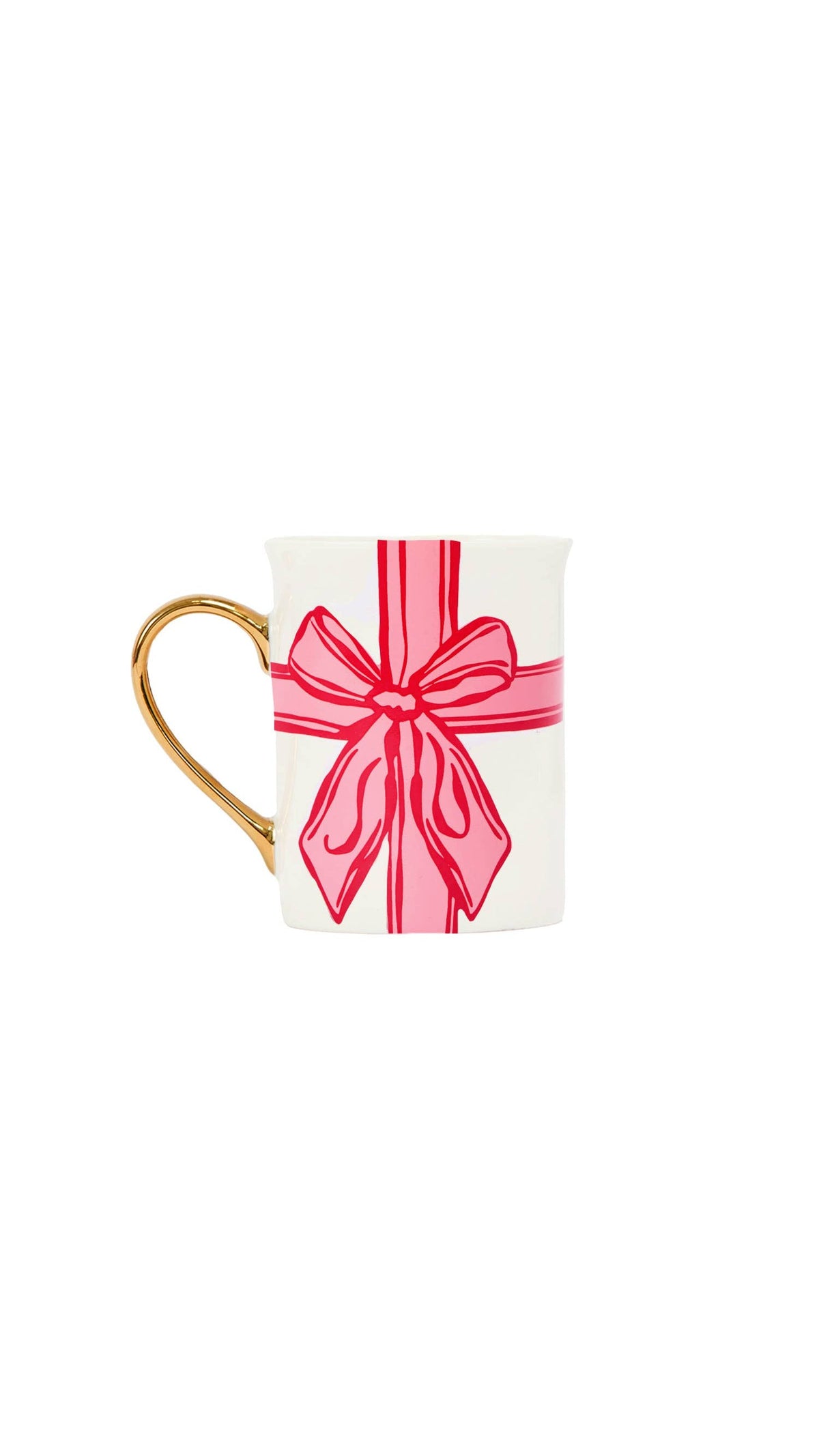Mary Square Peppermint Present mug with gold handle, full view on white
