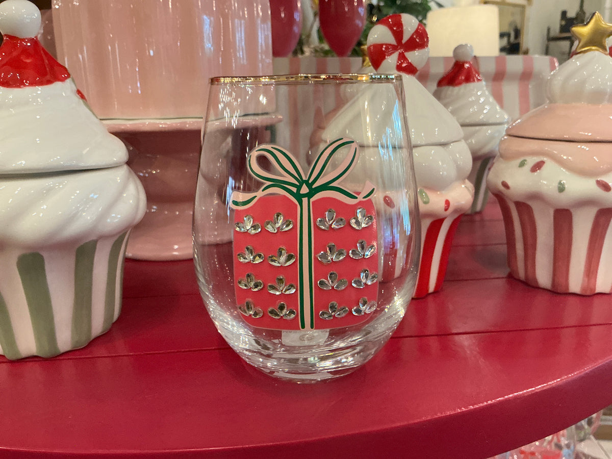 Mary Square Wrapped In Cheer embellished wine glass, alternate view 2