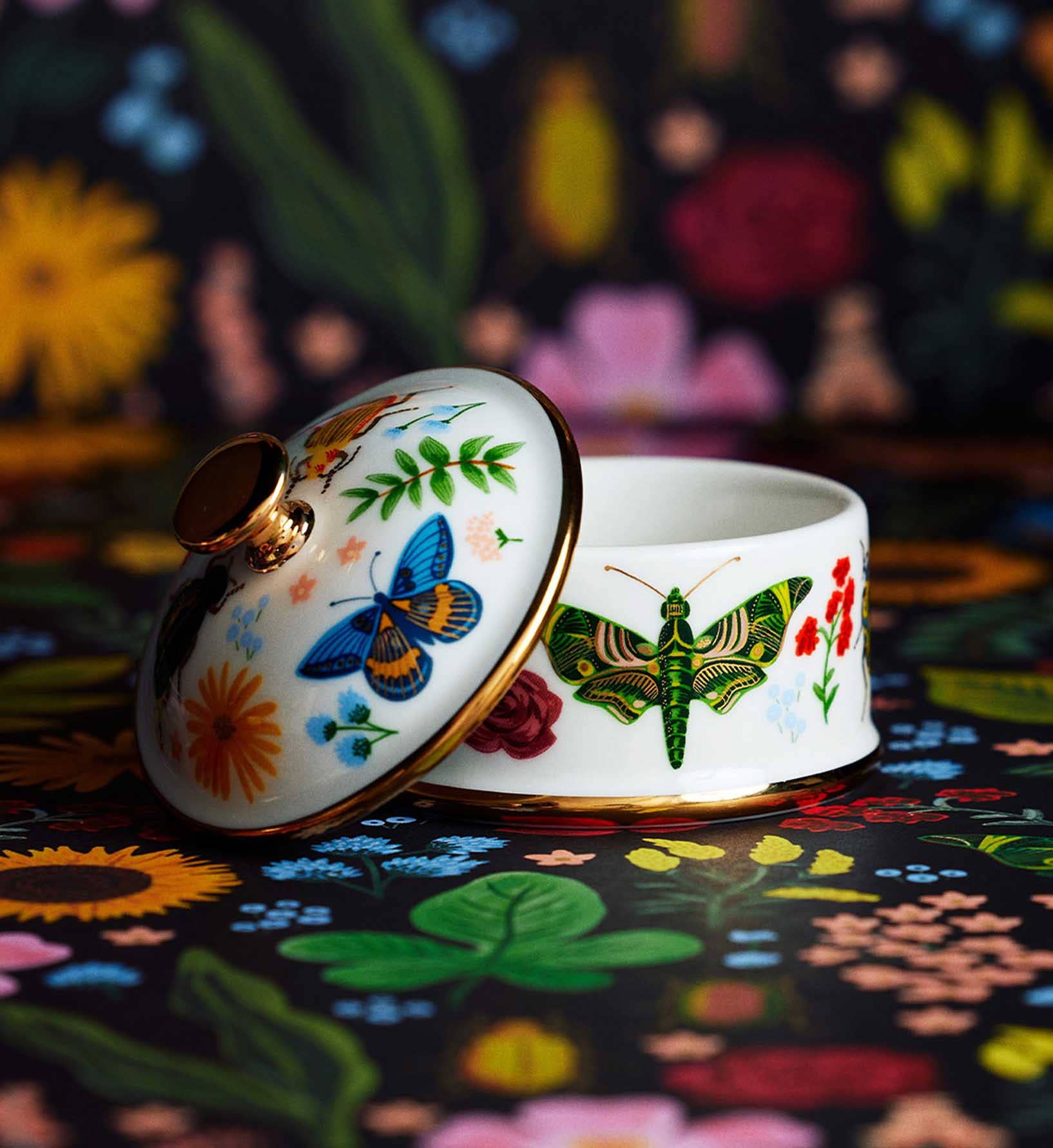 Curio round porcelain box product photo - open view - BLVD Boutik