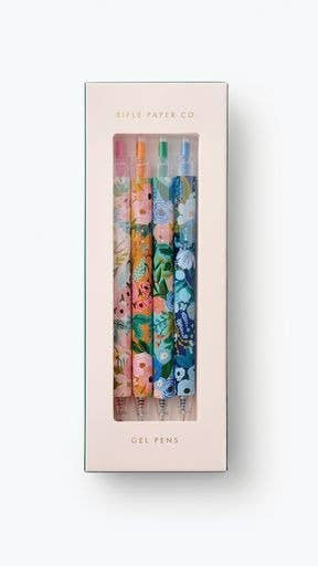 Set of floral gel pens in a box with 'Little Paper Co.' branding on a white background.
