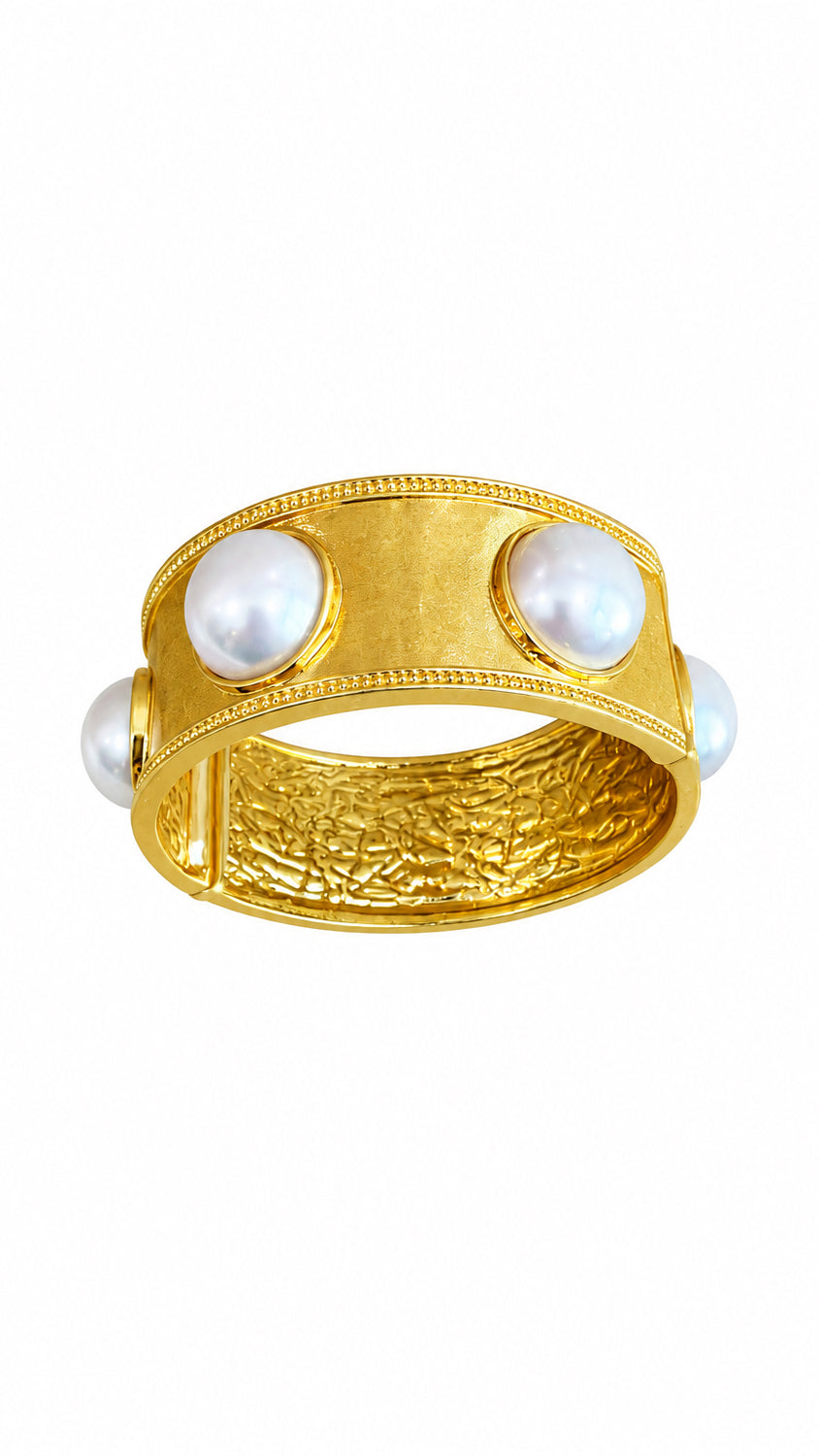 I R I & Studio Pearl Station Stretch Bangle, pearl station design, front view