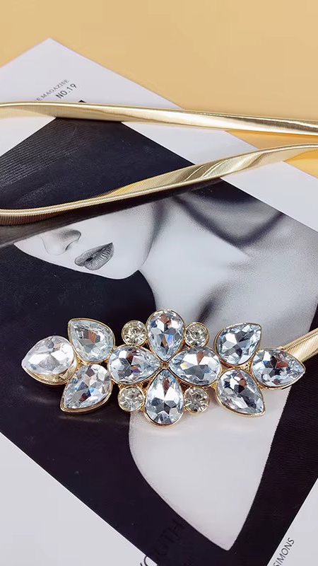 Rhinestone Flora Elastic Metal Chain Belt
