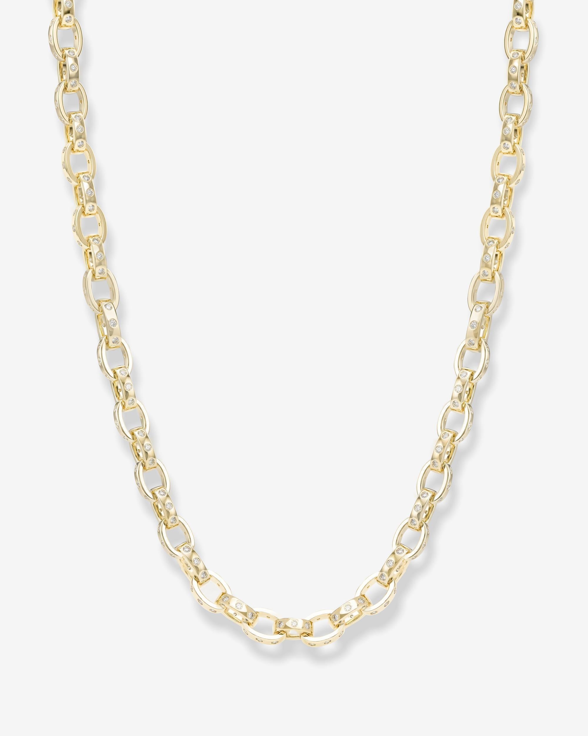 Ashley Chain Link Necklace 9mm in gold with bezel-set simulated diamonds